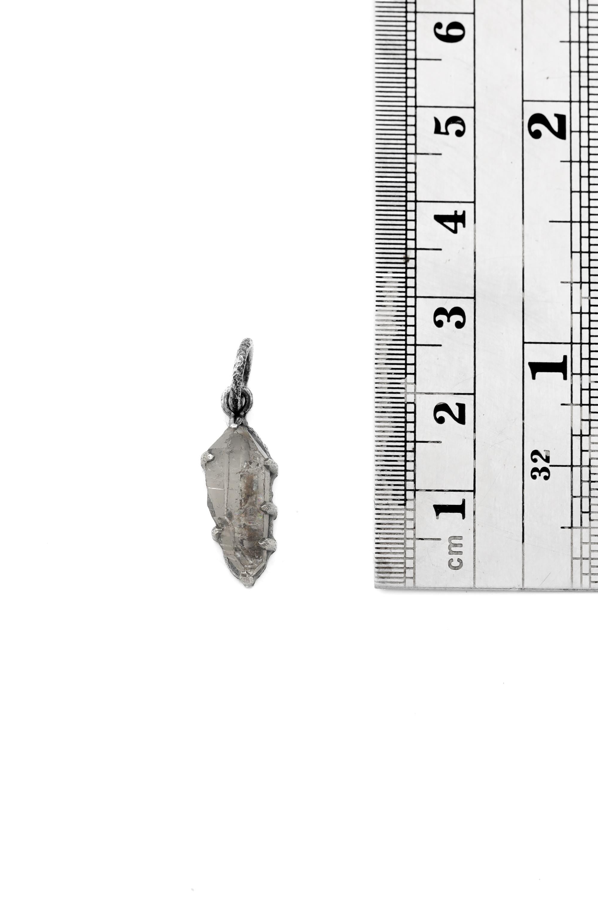 Tibetan Double Terminated Anhydro Carbon Inclusion Quartz Specimen Pendant, 925 Silver, Raw Crystal Third Eye & Crown Chakra Talisman Gift