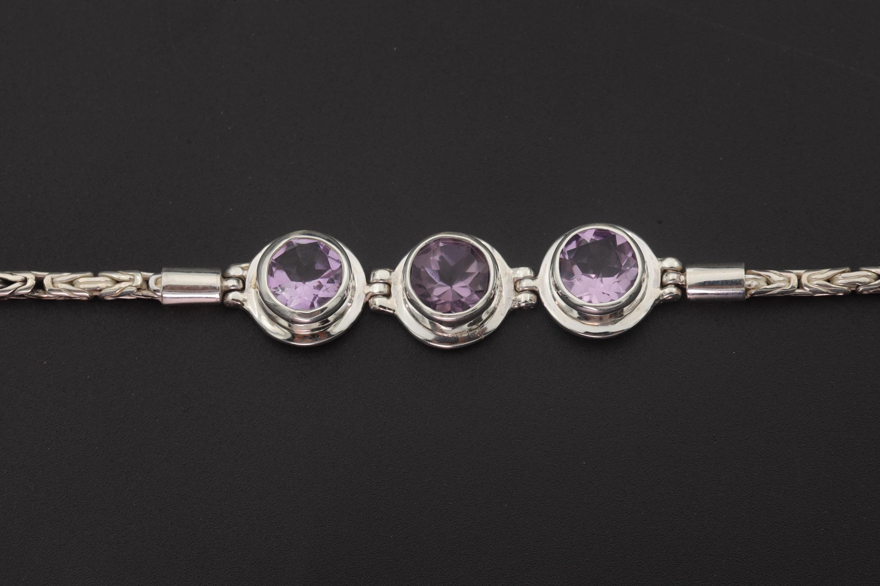 Handcrafted Amethyst Bracelet: Sterling Silver Byzantine Chain Jewelry
