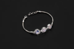 Blue Moonstone Bracelet, Sterling Silver Snake Chain, Adjustable