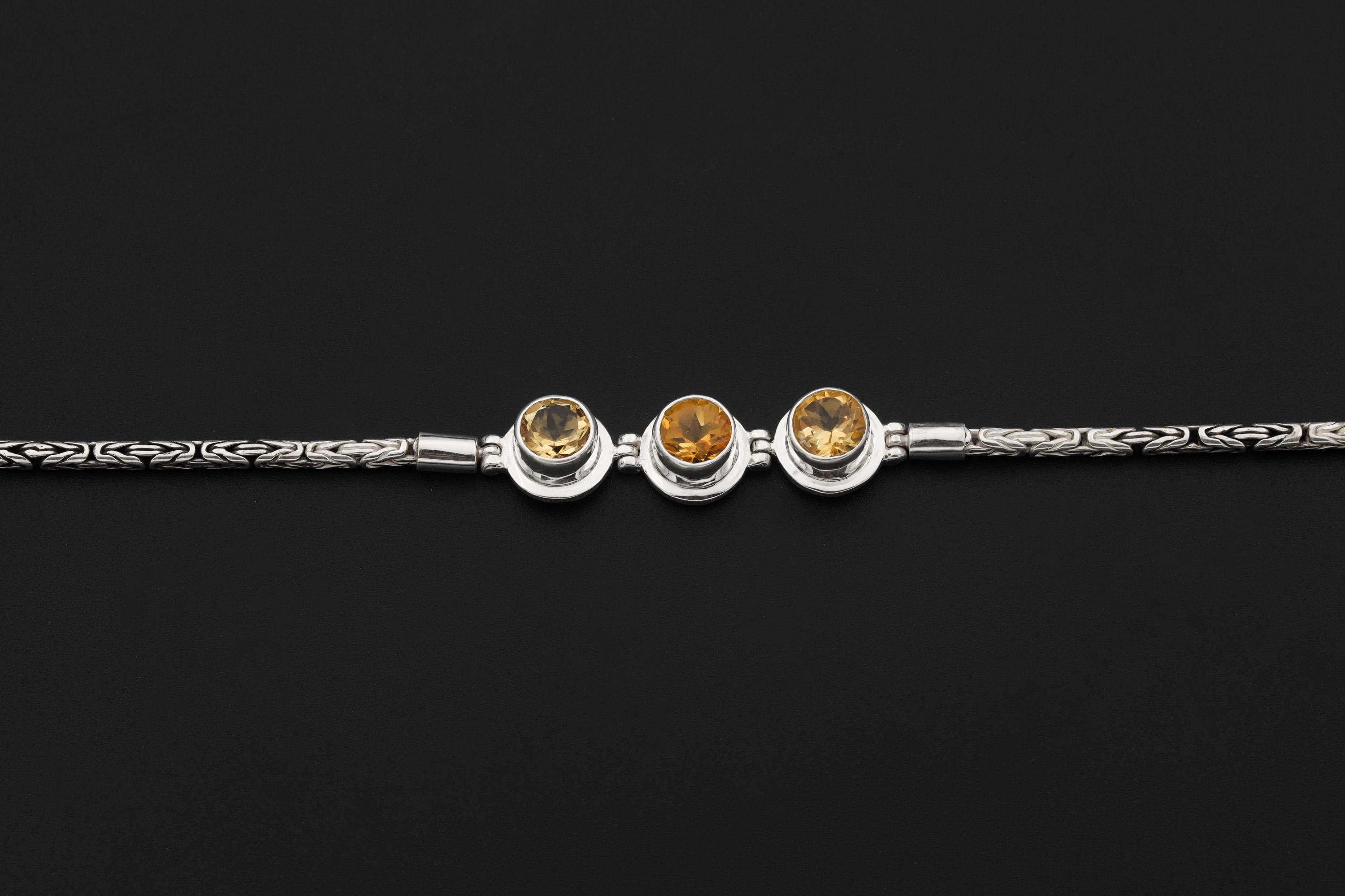 Faceted Citrine Sterling Silver Bracelet, Byzantine Chain, Adjustable