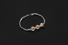 Faceted Citrine Sterling Silver Bracelet, Byzantine Chain, Adjustable
