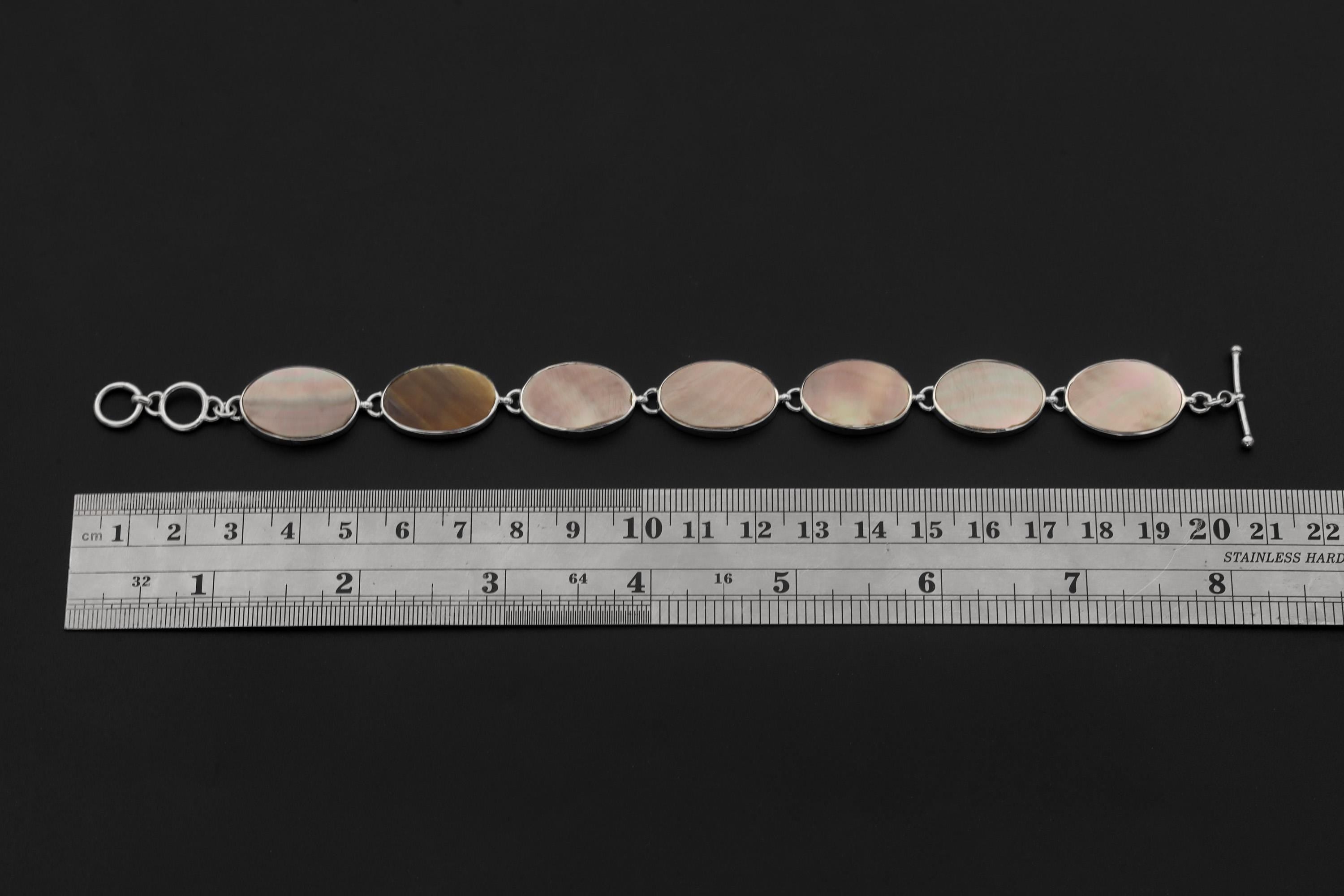 Mother of Pearl Shell Bracelet Sterling Silver 925, Oval Gemstones, Adjustable Handmade Jewelry, Heart Chakra Healing Ocean Gift