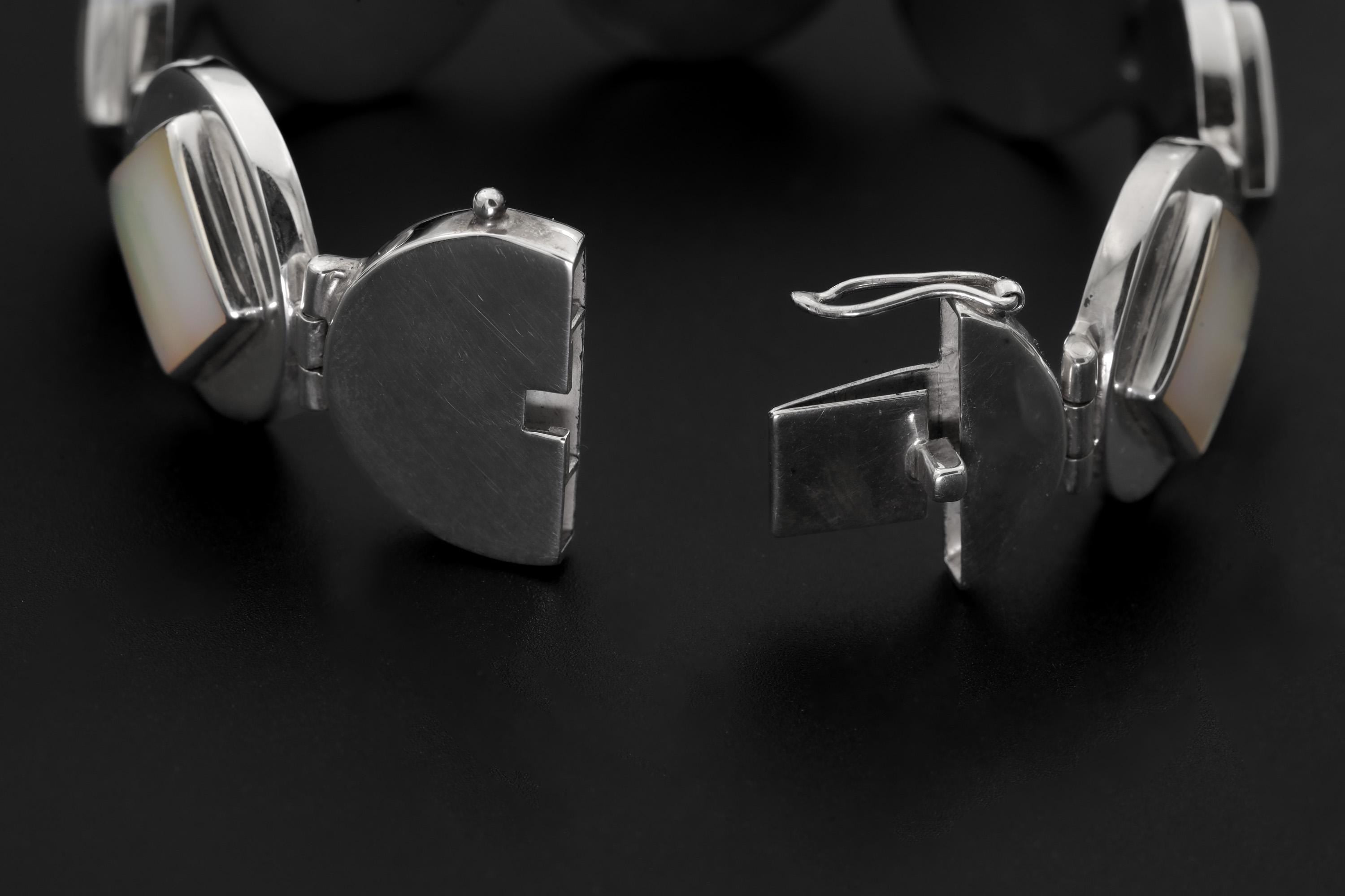 Mother of Pearl Bracelet 925 Silver Diamond Set Shell Cabochon Jewelry Ocean Talisman Heart Chakra Handmade Gift