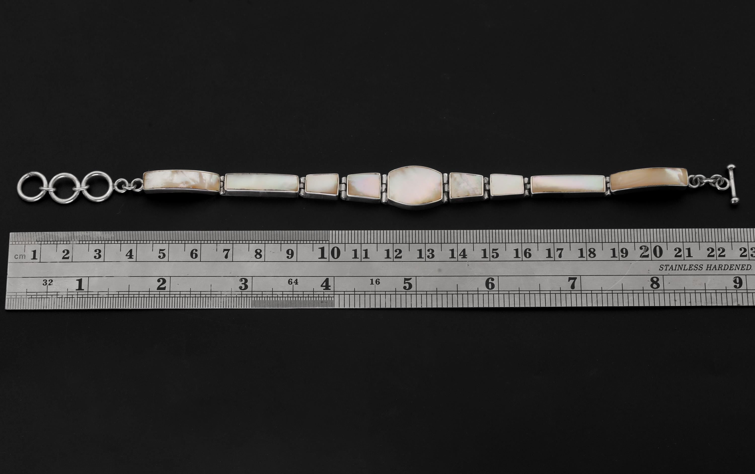 Mother of Pearl Bracelet, 925 Sterling Silver, Adjustable Length