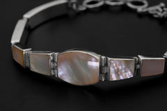 Ocean Energy Mother of Pearl Bracelet, 925 Sterling Silver Adjustable, Moonlight Shell Jewelry Gift, Heart Chakra Healing