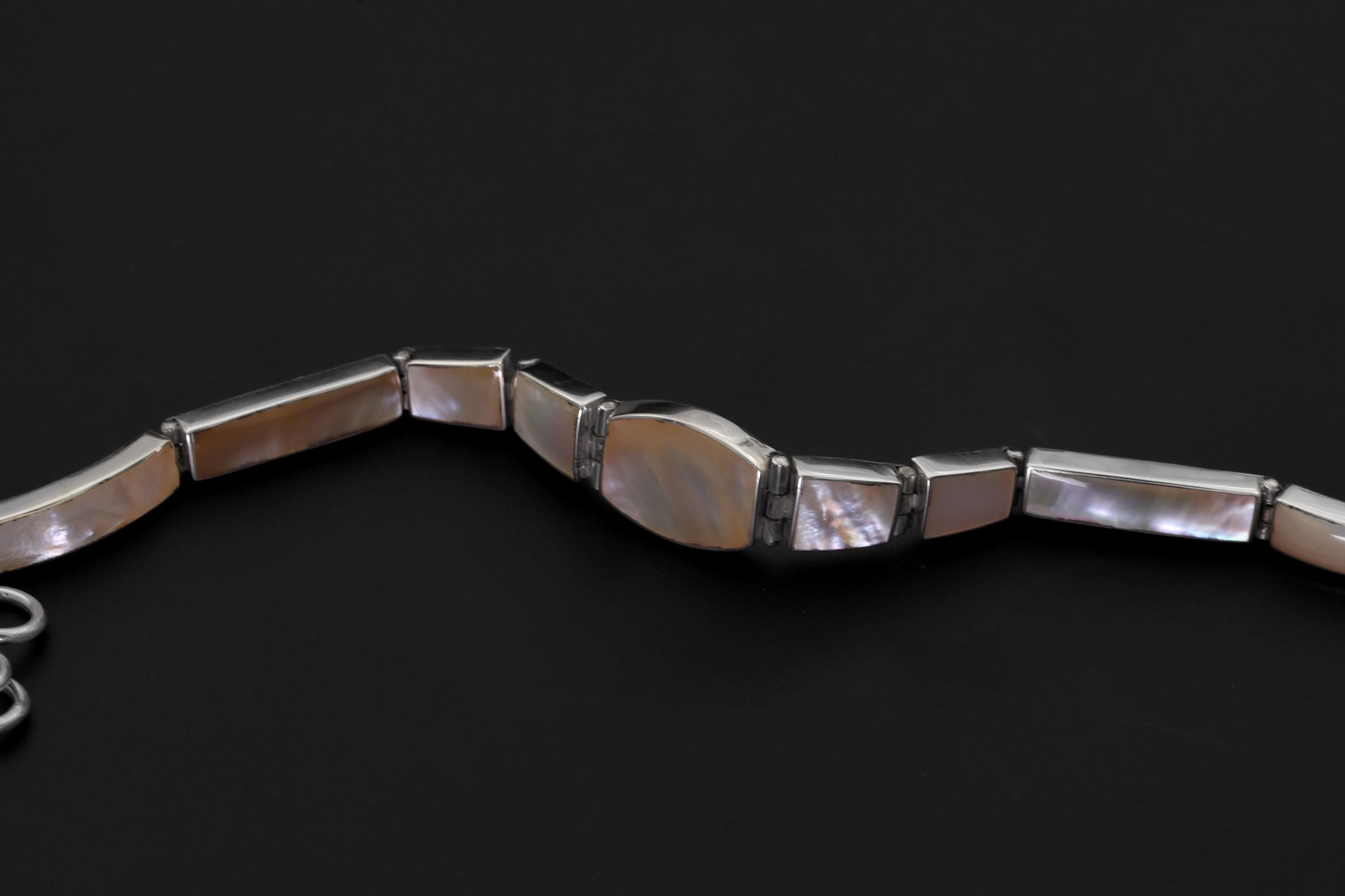Mother of Pearl Bracelet, 925 Sterling Silver, Adjustable Length