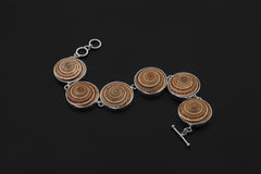 Shell Cabochon Bracelet 925 Silver Spiral Fossil Look Ocean Jewelry Beige Caramel Toggle Clasp Handmade Coastal Gift