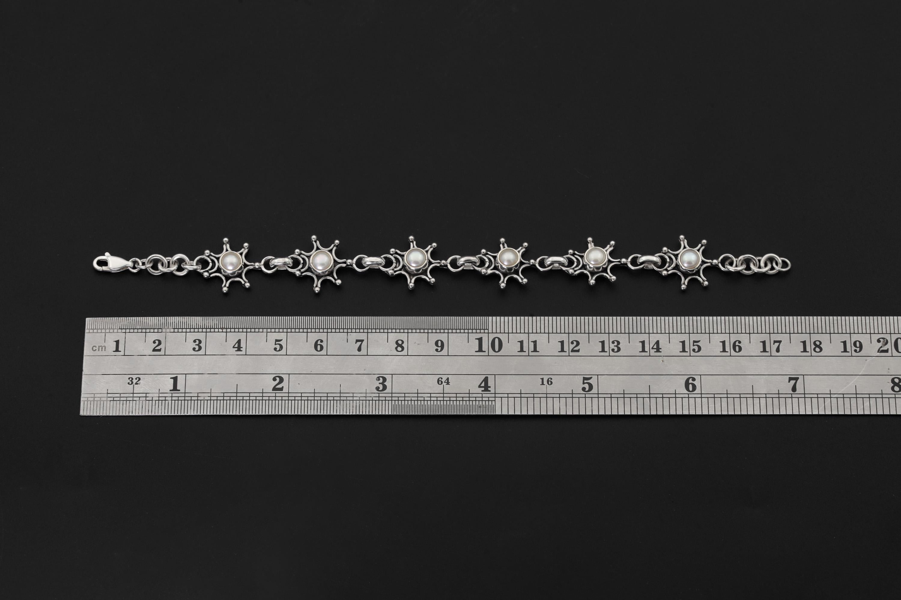 Freshwater Pearl Bracelet 925 Sterling Silver Starburst Design, Handmade Adjustable Chain Jewelry, Healing Crystal Gift for Her