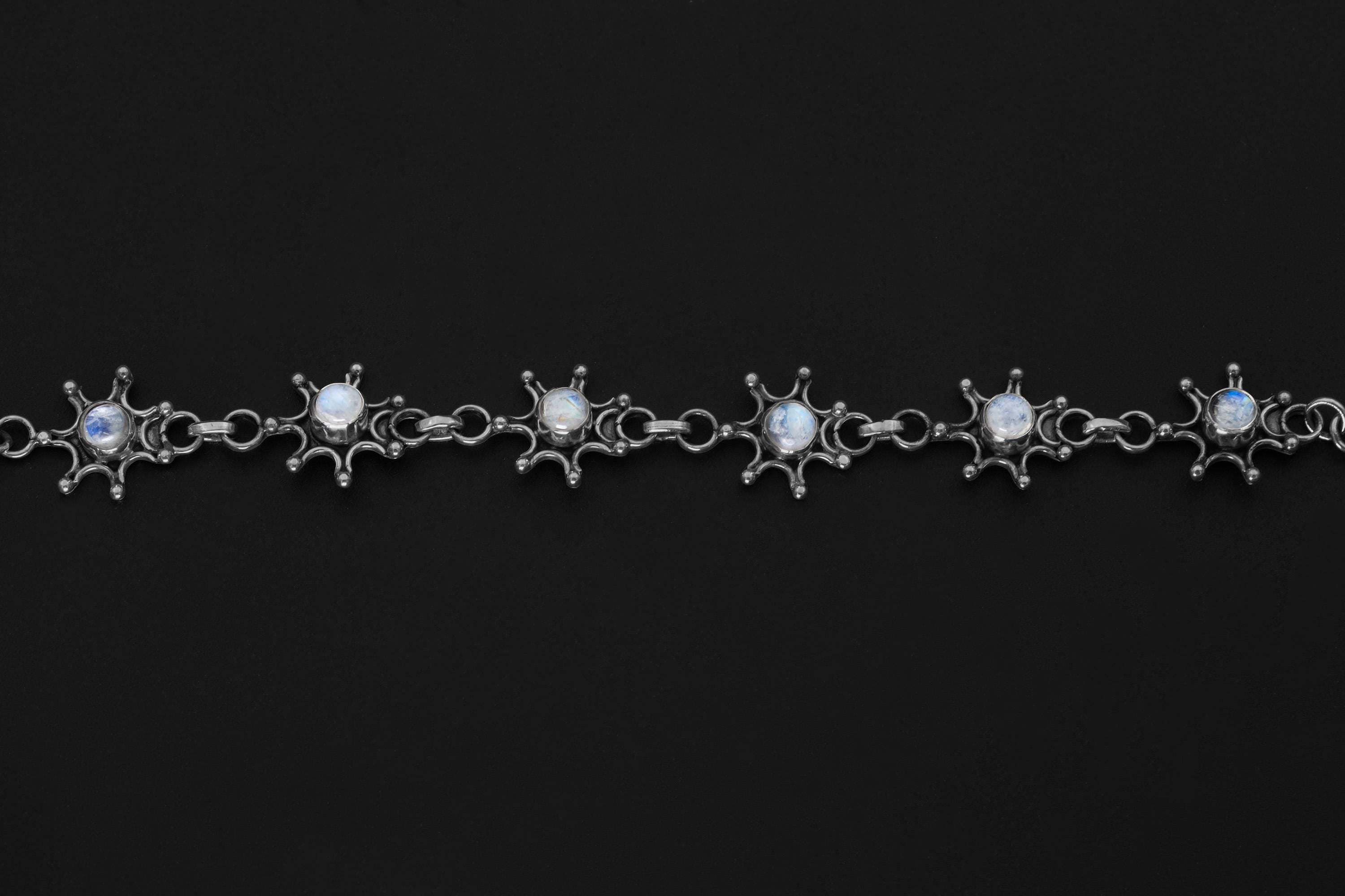 AAA Grade Blue Moonstone Bracelet 925 Sterling Silver, Adjustable Unique Handmade, Crown and Third Eye Chakra Healing Gift