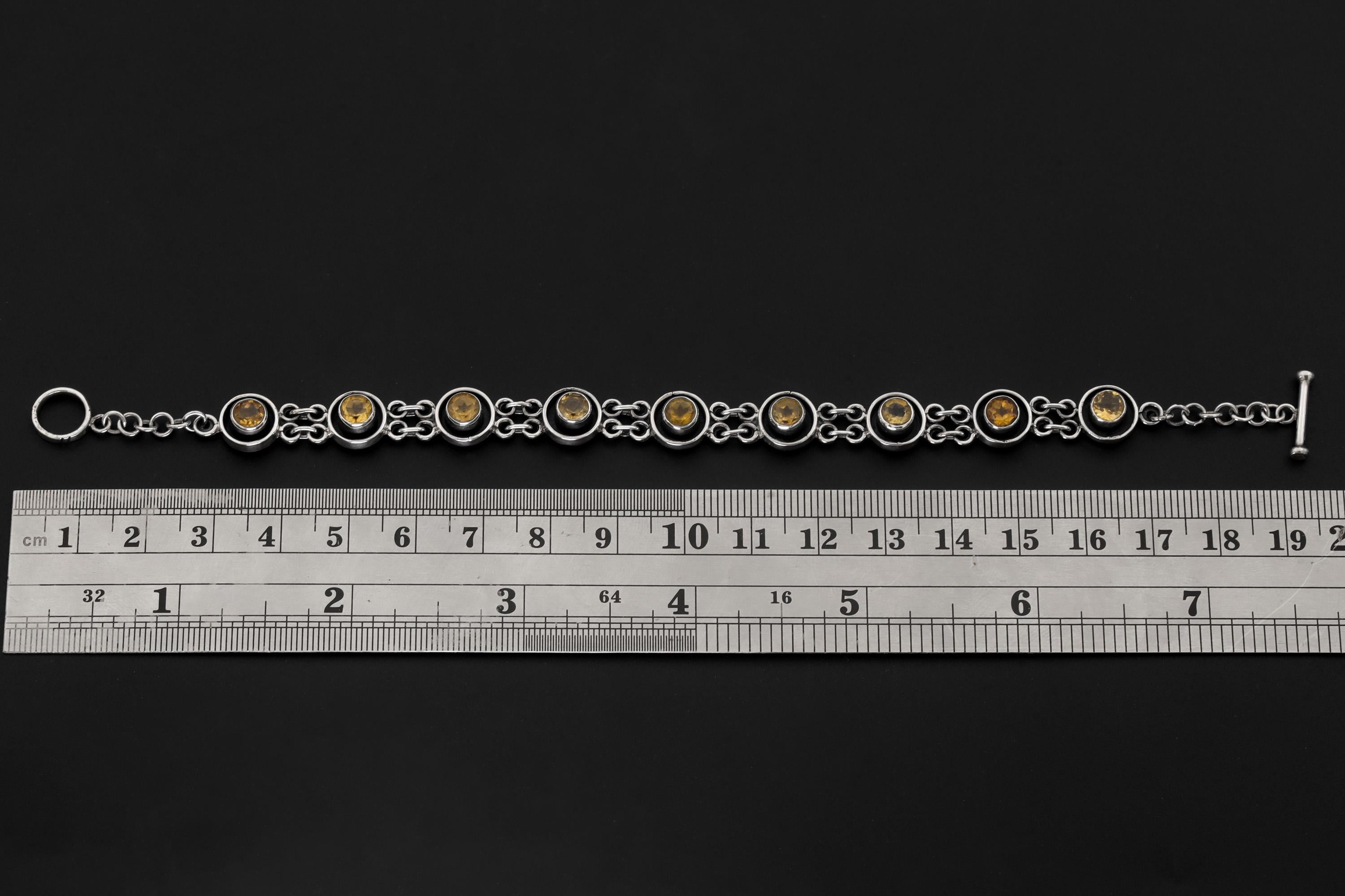 Faceted Citrine Gemstone Bracelet Sterling Silver 925, 20cm Handmade Jewelry, Solar Plexus Chakra Healing, Abundance & Prosperity Gift