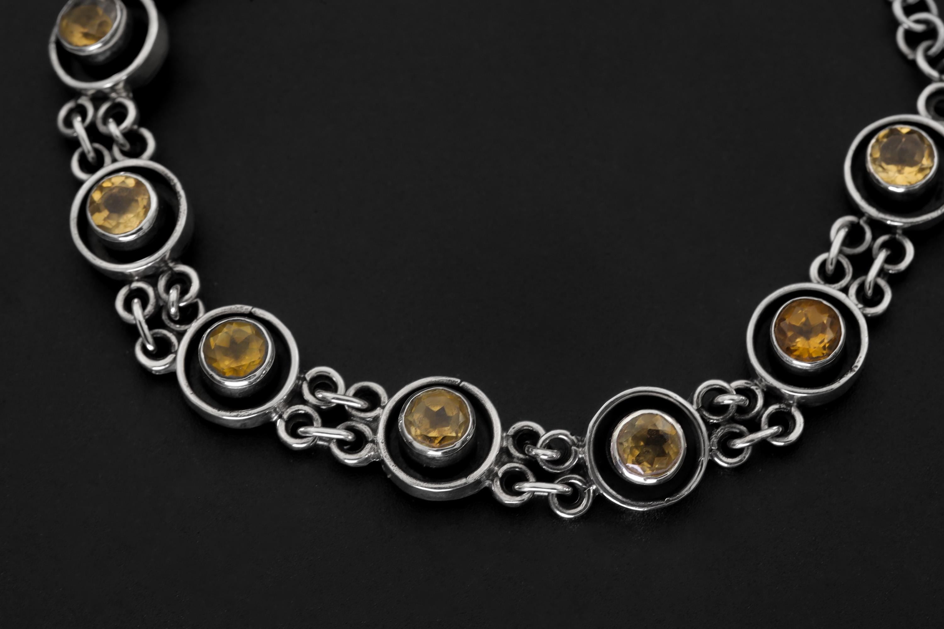 Faceted Citrine Gemstone Bracelet, Sterling Silver, Chakra Healing