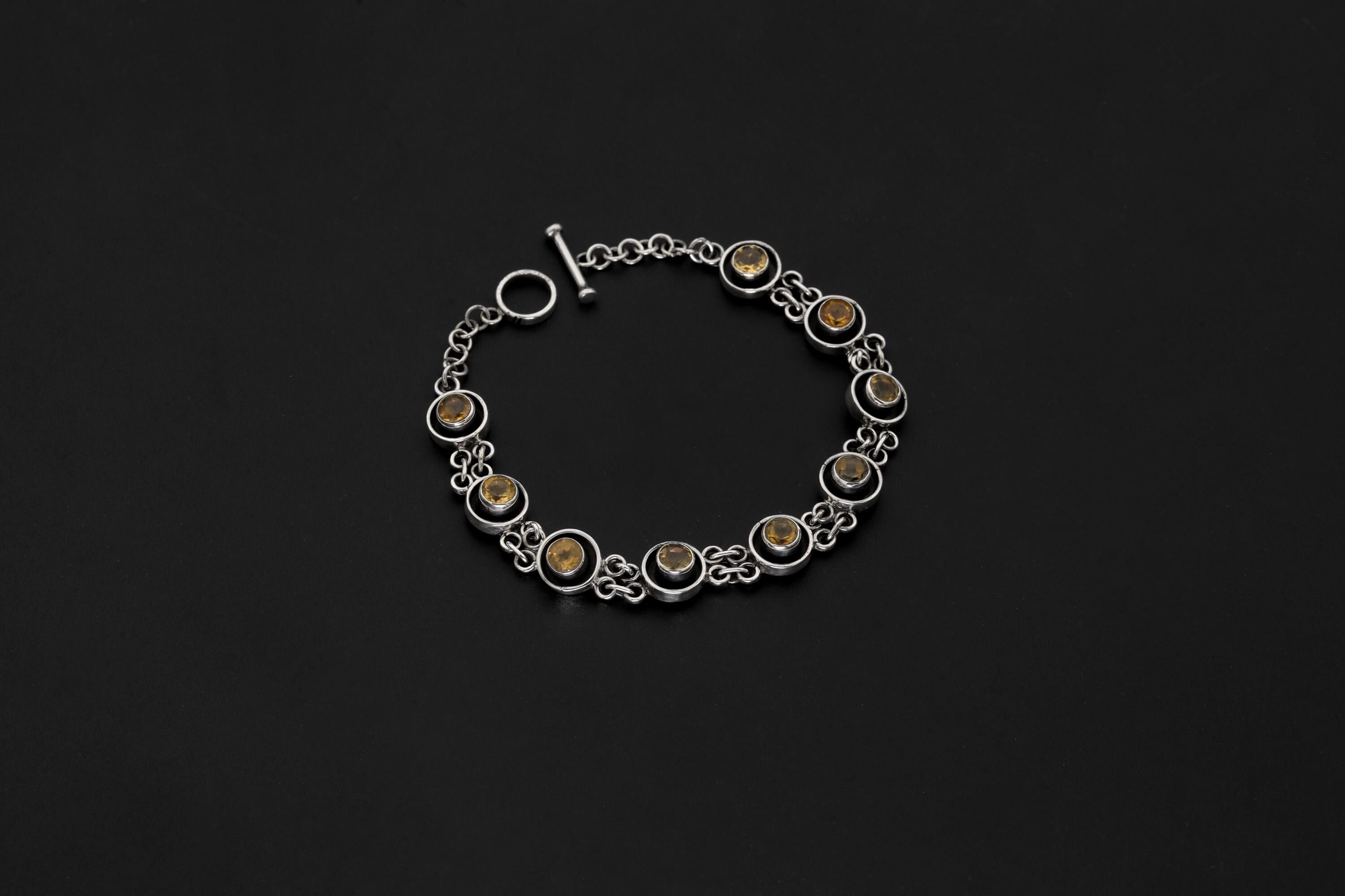 Faceted Citrine Gemstone Bracelet Sterling Silver 925, 20cm Handmade Jewelry, Solar Plexus Chakra Healing, Abundance & Prosperity Gift