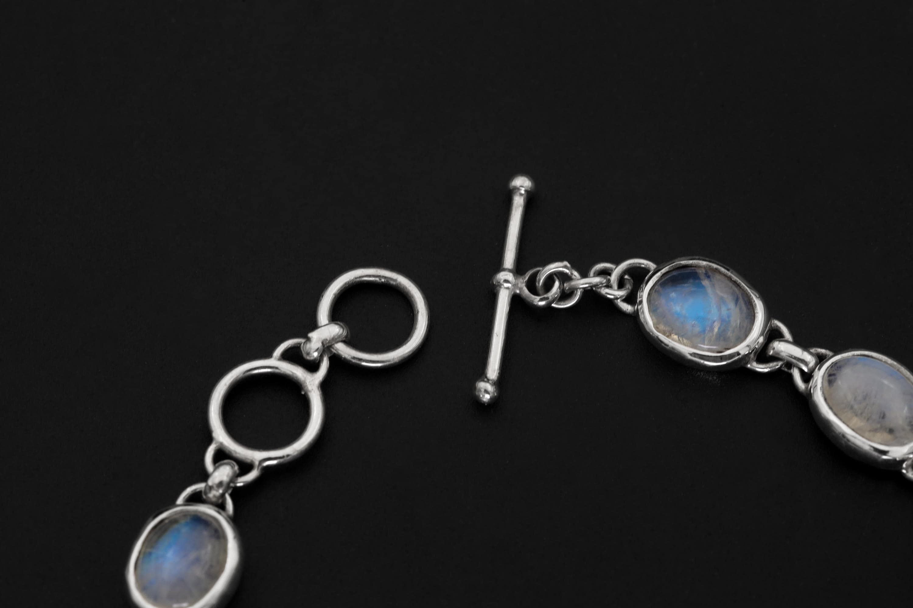 AAA Grade Blue Moonstone Cabochon Bracelet Sterling Silver 925, Adjustable Handmade Gemstone Jewelry, Crown Chakra Healing, Unique Gift