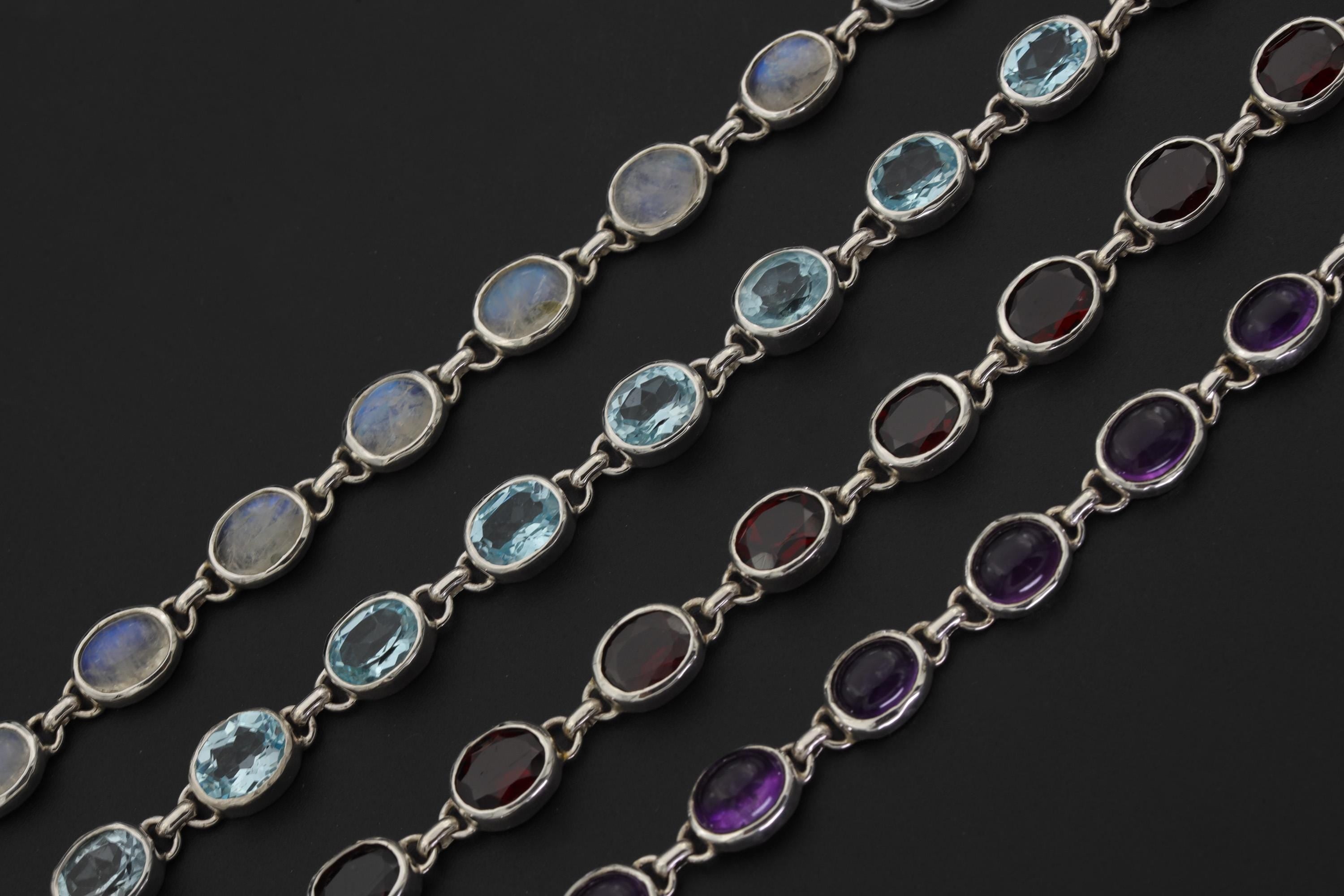 Cabochon Amethyst Bracelet Sterling Silver 925, Handmade Gemstone Jewelry, Pisces, Crown Chakra Healing, Intuition & Balance Gift