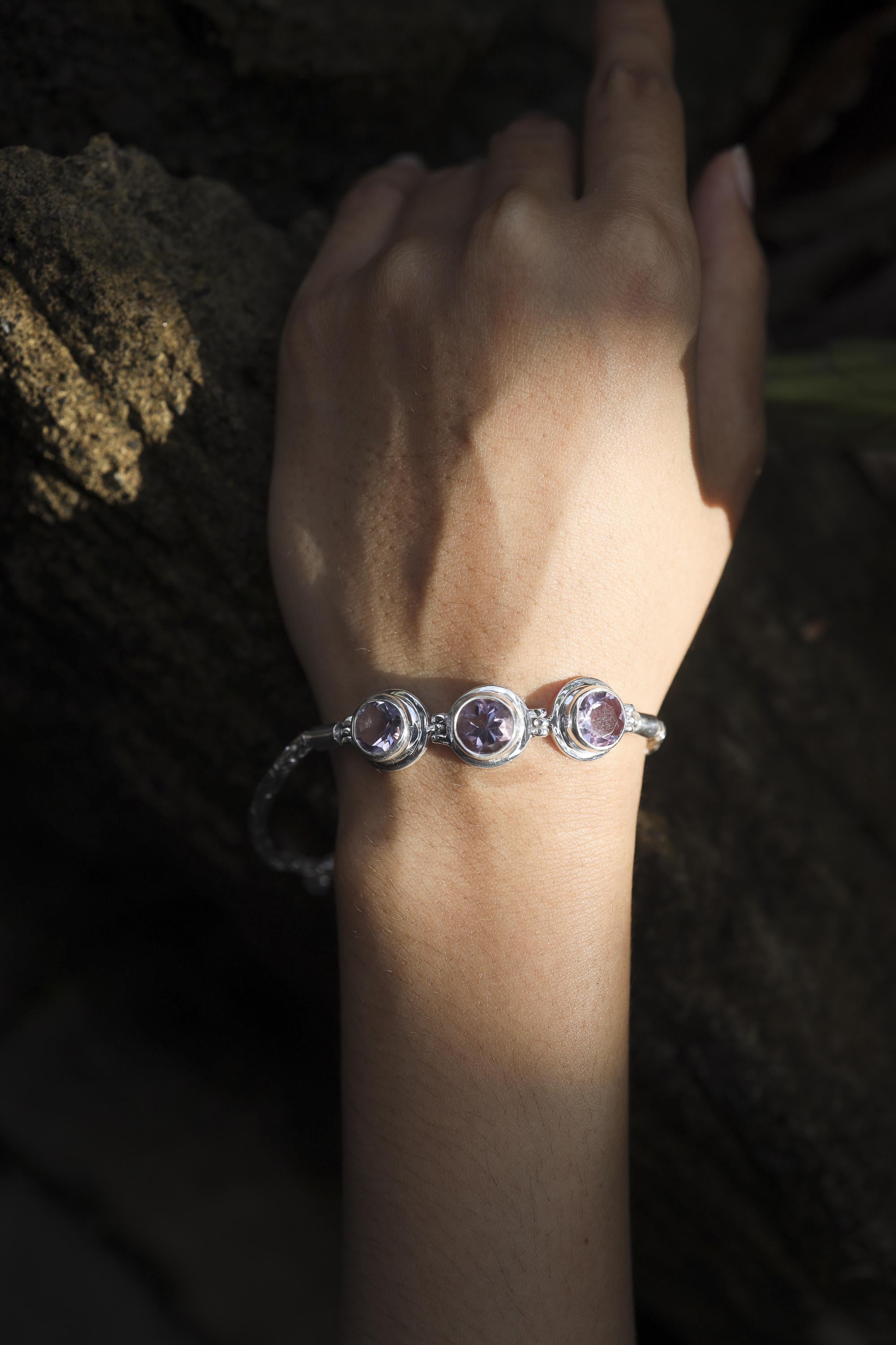 Handcrafted Amethyst Bracelet: Sterling Silver Byzantine Chain Jewelry