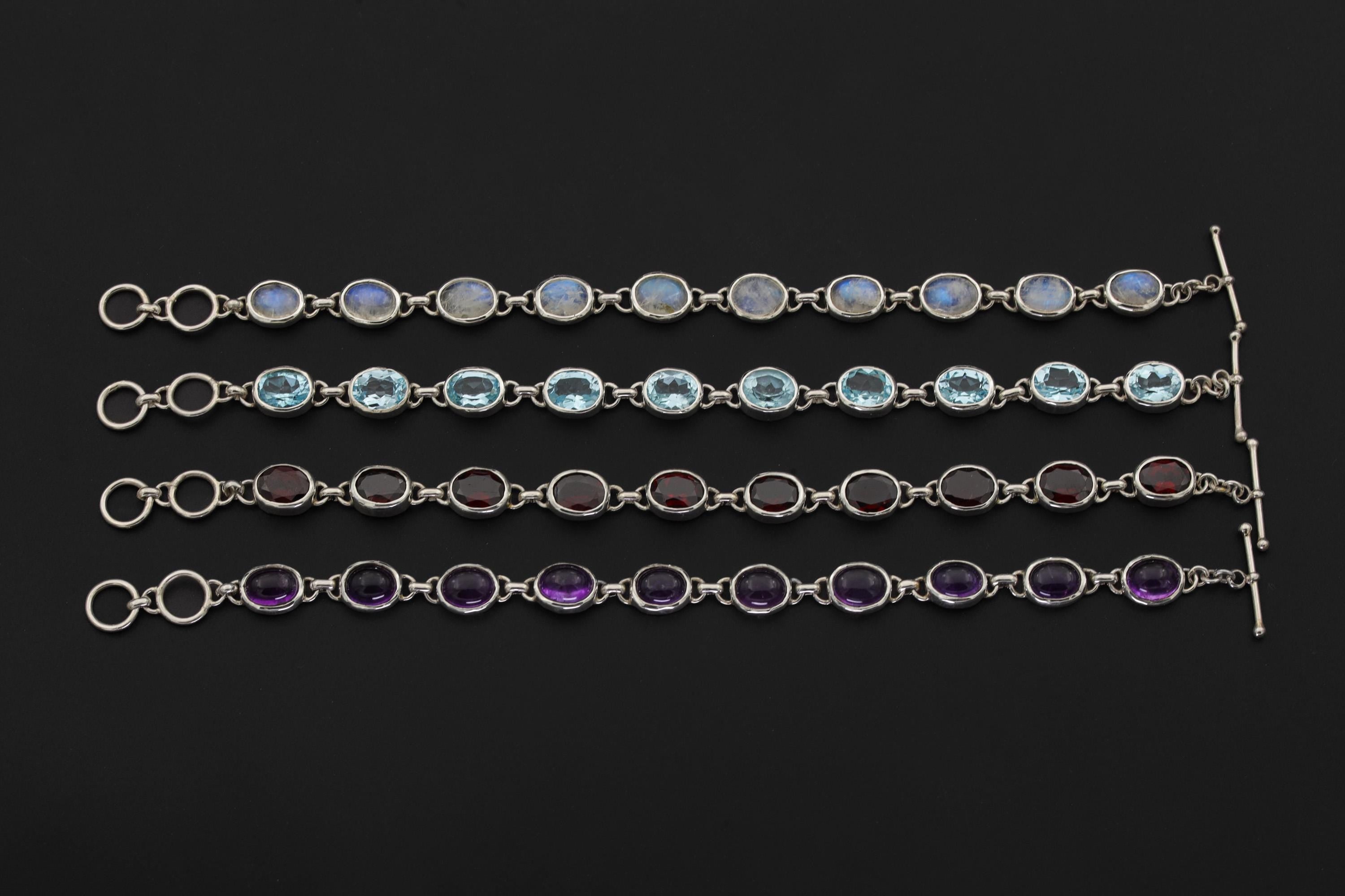 Faceted Garnet Sterling Silver Bracelet, Handmade Gemstone Jewelry