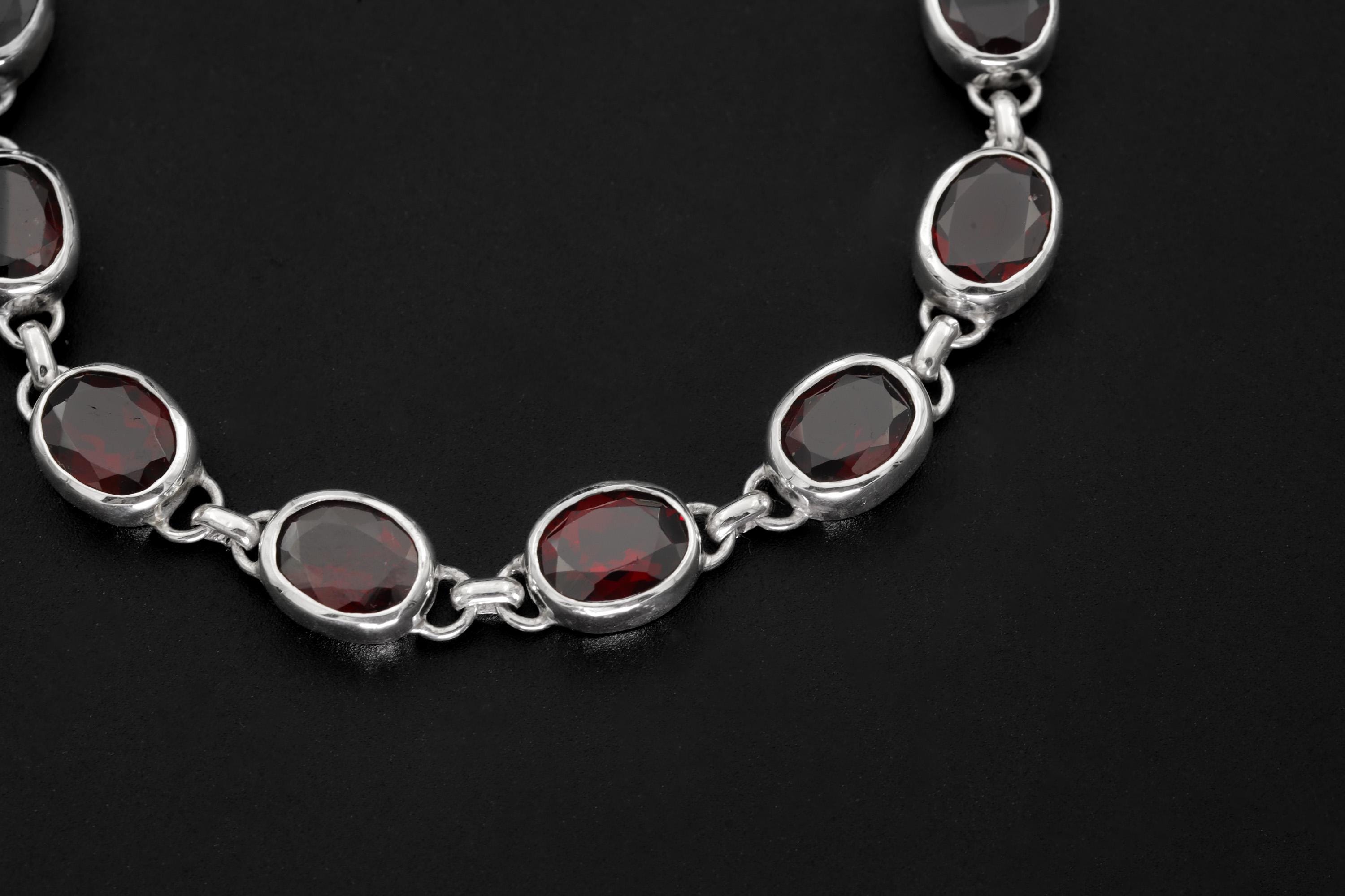 Garnet Tennis Bracelet 925 Sterling Silver Oval Faceted Gemstone Bezel Set Root Chakra January Birthstone Gift