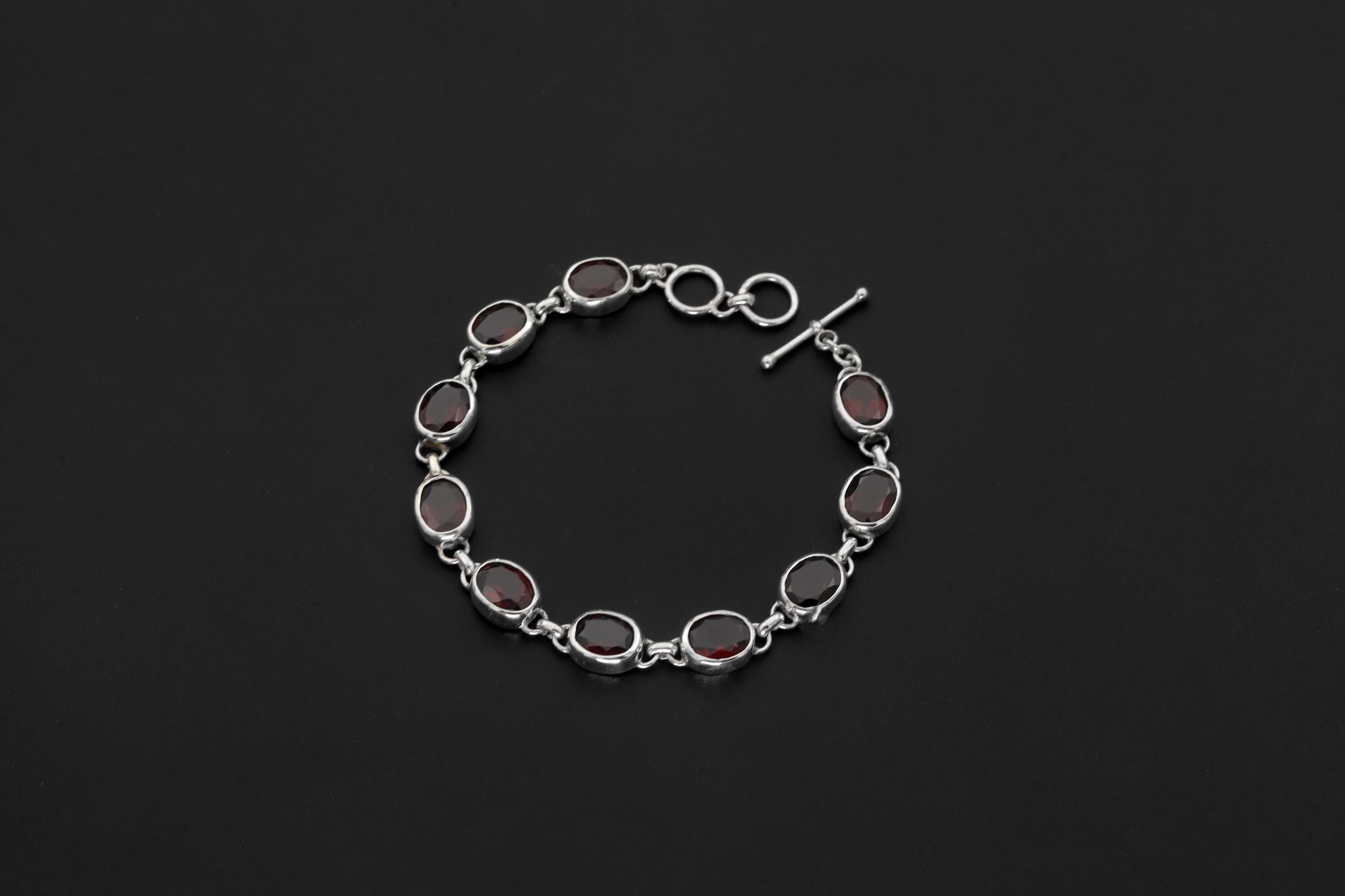 Faceted Garnet High Grade Bracelet Handmade Multi Gemstone Jewelry, Sterling Silver 925, Pisces, Root Chakra Healing Balance Gift