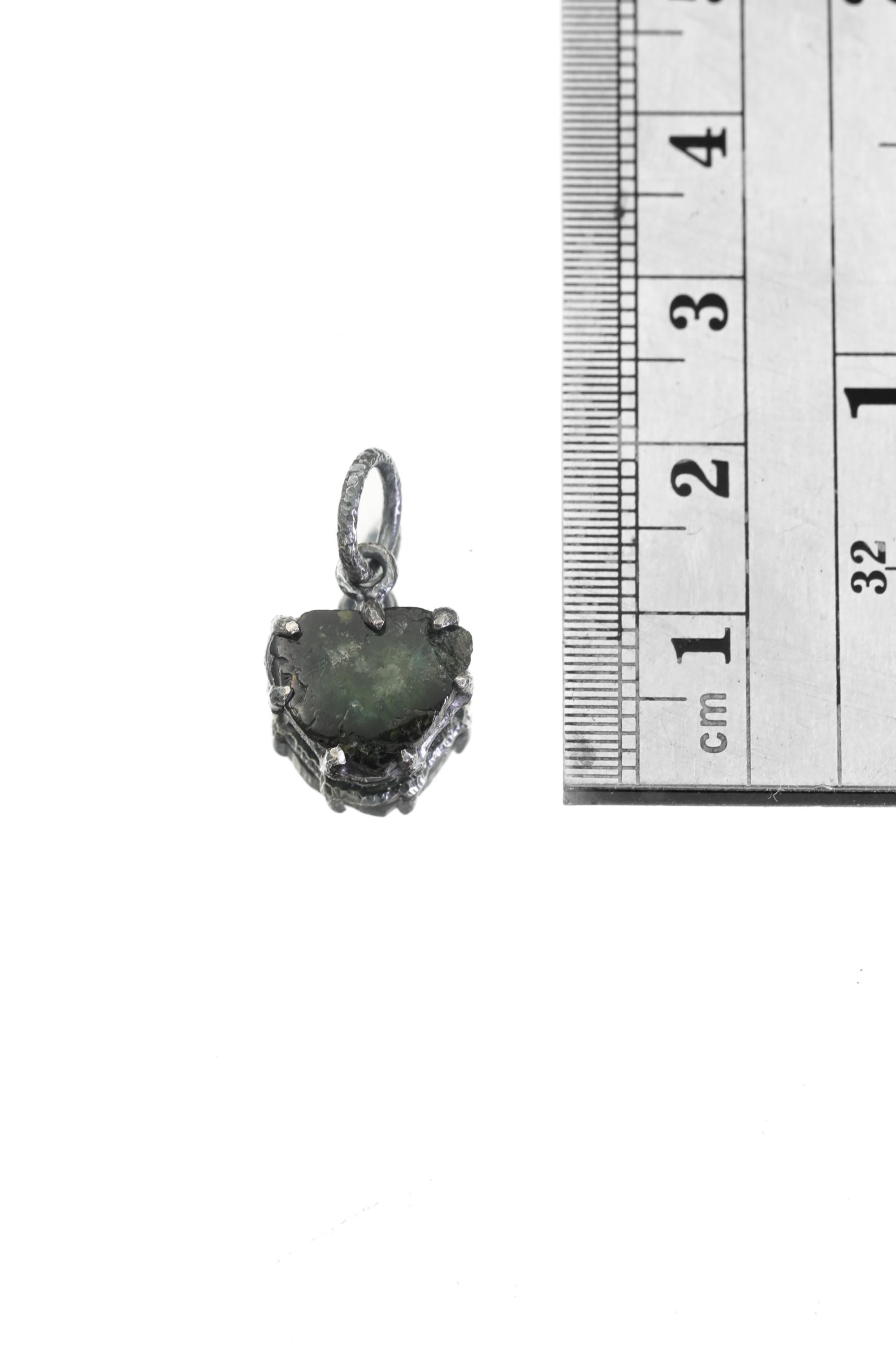 Polished Slice of Natural Green Tourmaline Wand with Darker rind Pendant, 925 Silver Claw Setting, Oxidized Finish, Hammered Textured