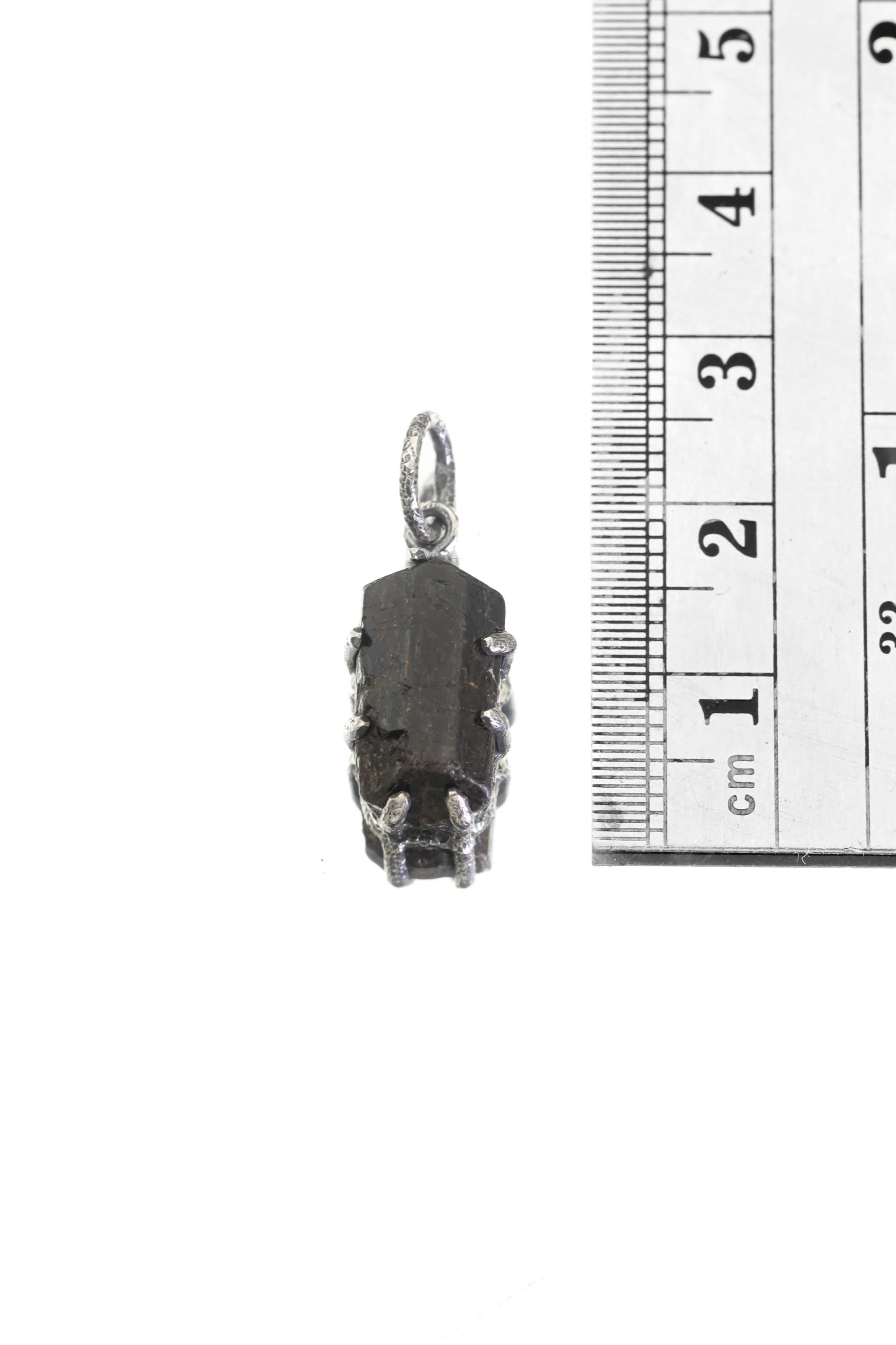 Raw Black Tourmaline Pendant, Oxidized Sterling Silver Claw Setting