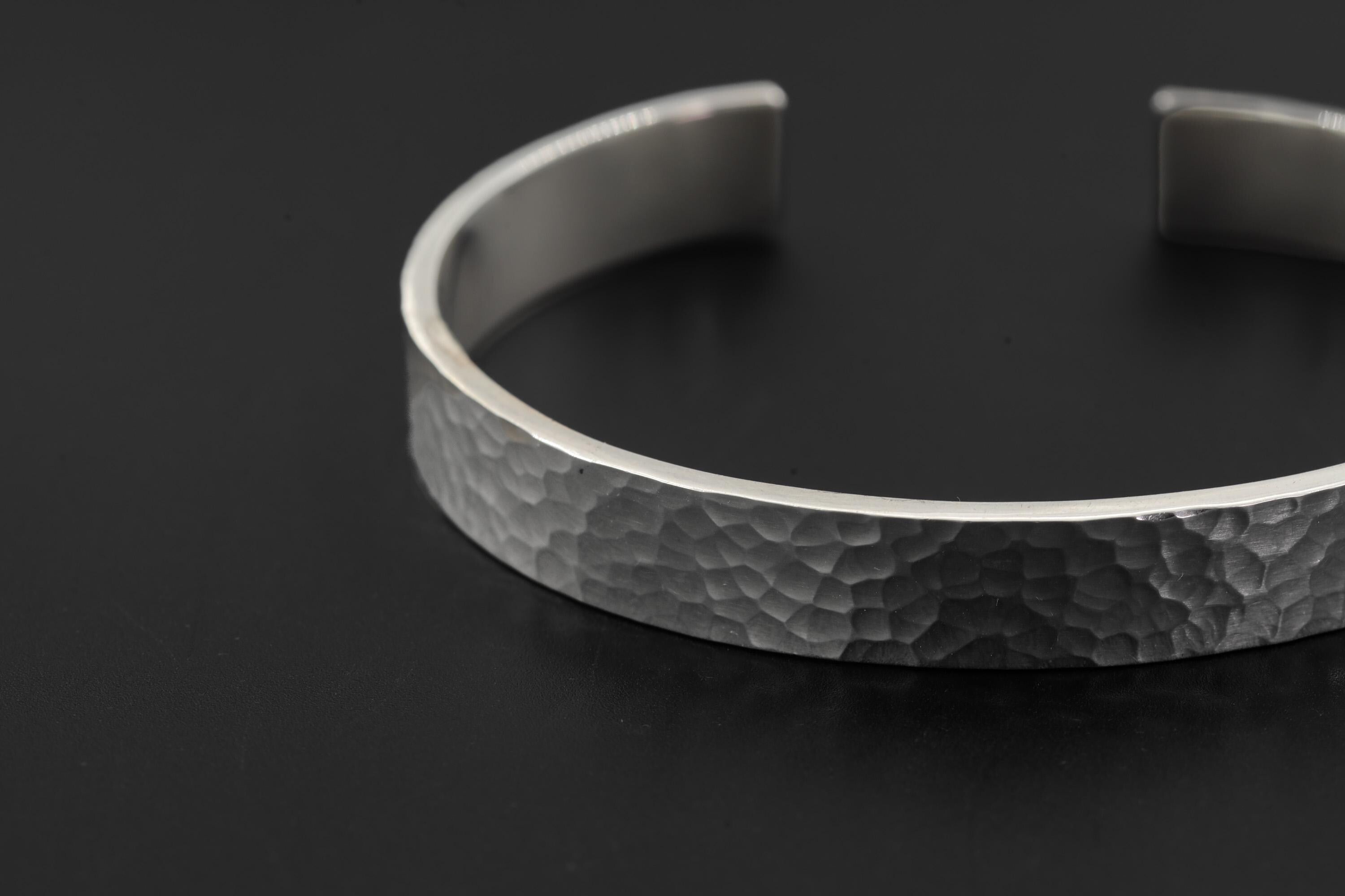 Solid Hammered Sterling Silver Cuff Bracelet, Handmade Unisex Bangle