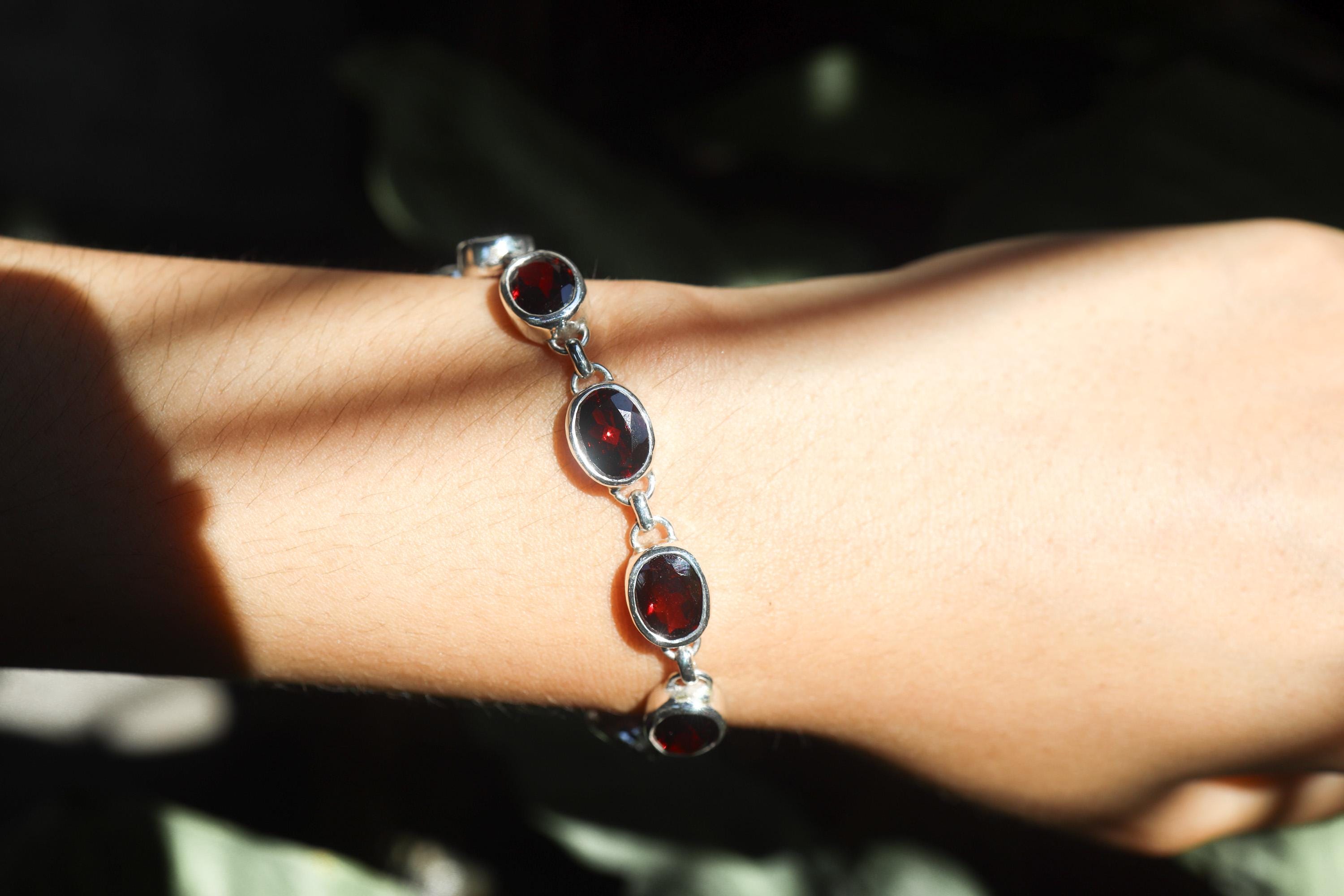 Faceted Garnet High Grade Bracelet Handmade Multi Gemstone Jewelry, Sterling Silver 925, Pisces, Root Chakra Healing Balance Gift