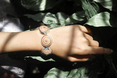 Shell Cabochon Bracelet 925 Silver Spiral Fossil Look Ocean Jewelry Beige Caramel Toggle Clasp Handmade Coastal Gift