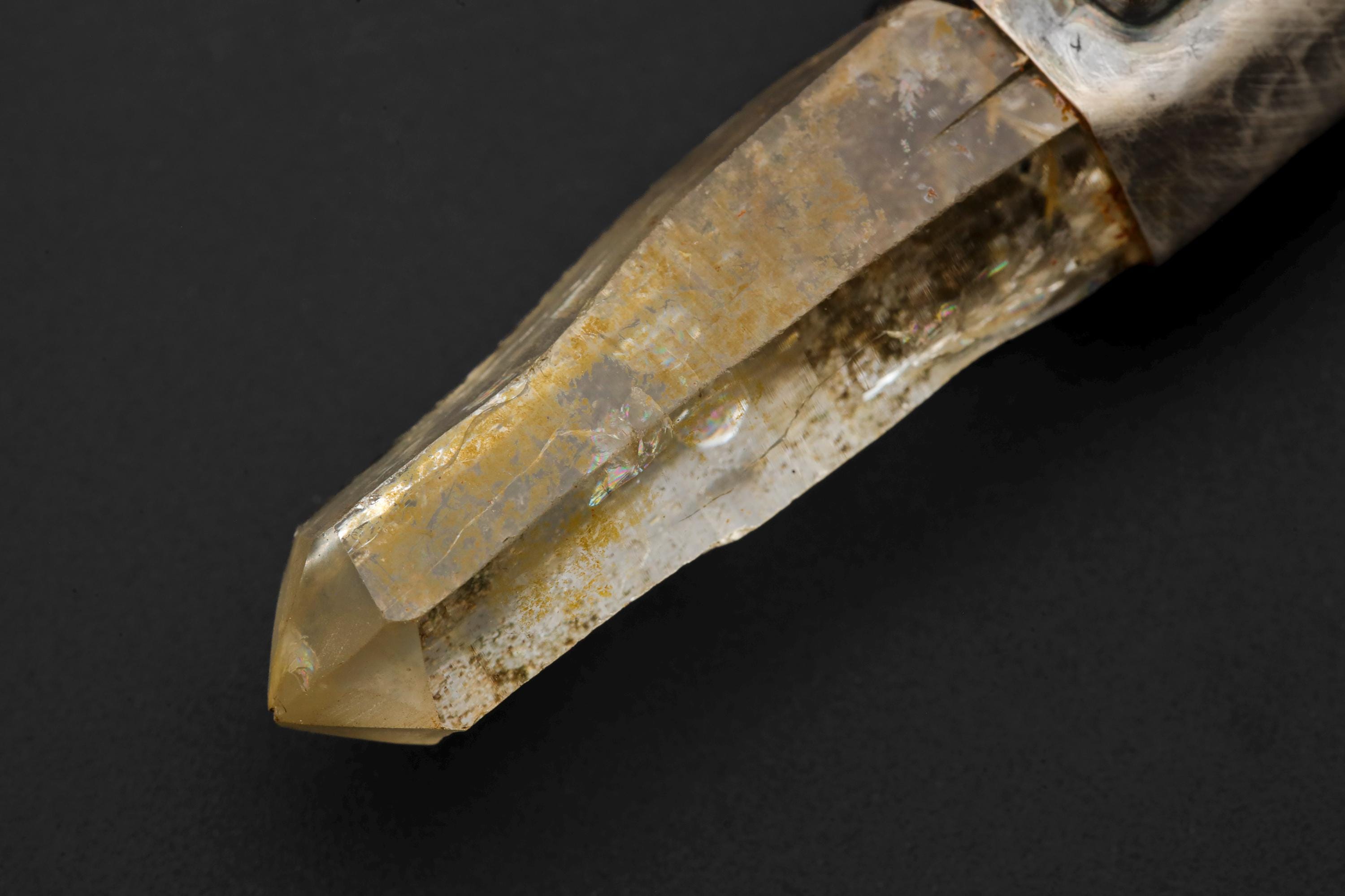 Monkey King Buddha Hand Brass Cast Pendant, Himalayan Optical Lemurian Chlorite Laser Quartz, Raw Emerald, Silver Bezel, Oxidized & Textured