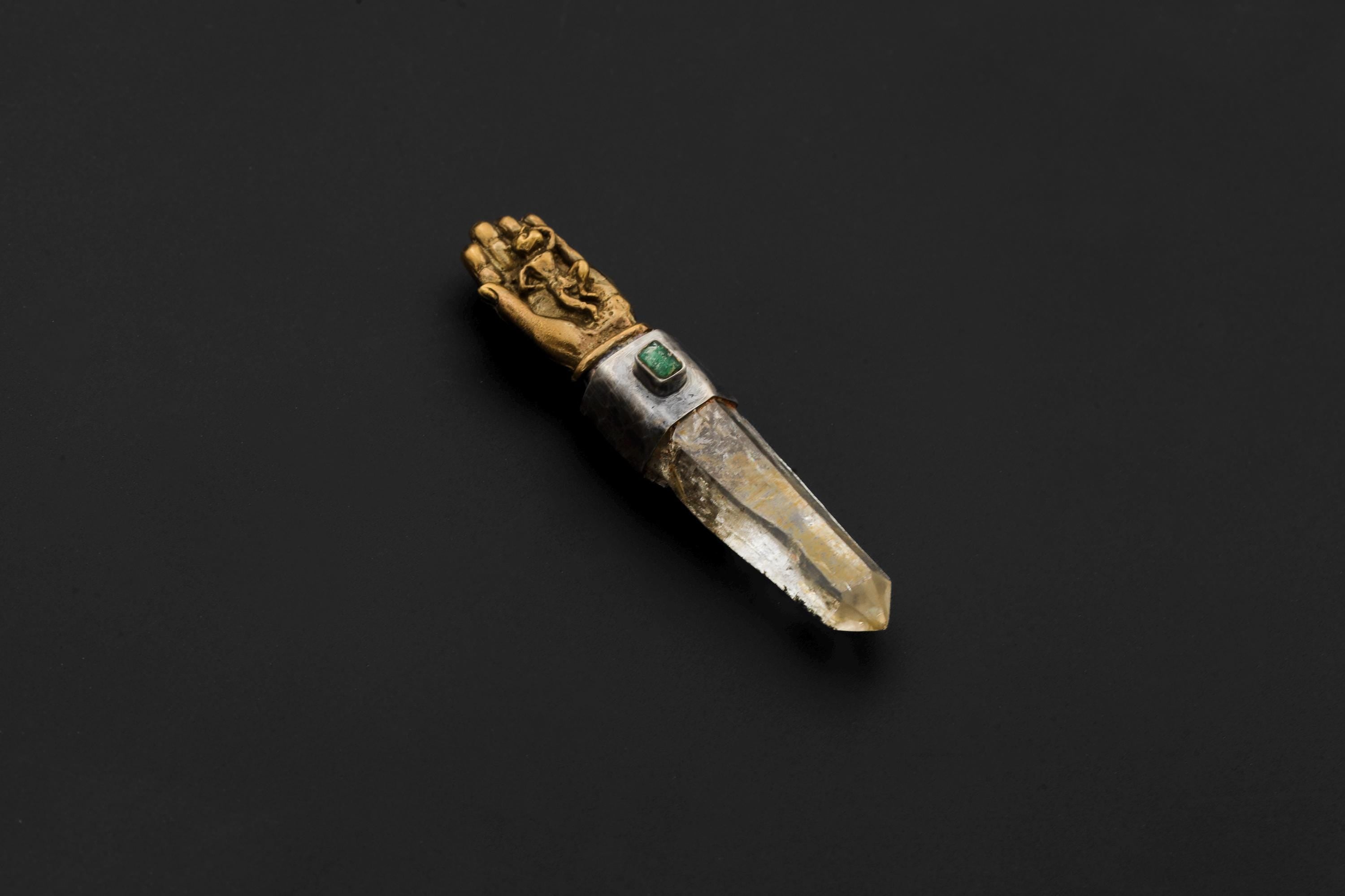 Himalayan Chlorite Quartz Emerald Pendant 925 Silver Brass Sun Wukong Monkey King Statement Talisman