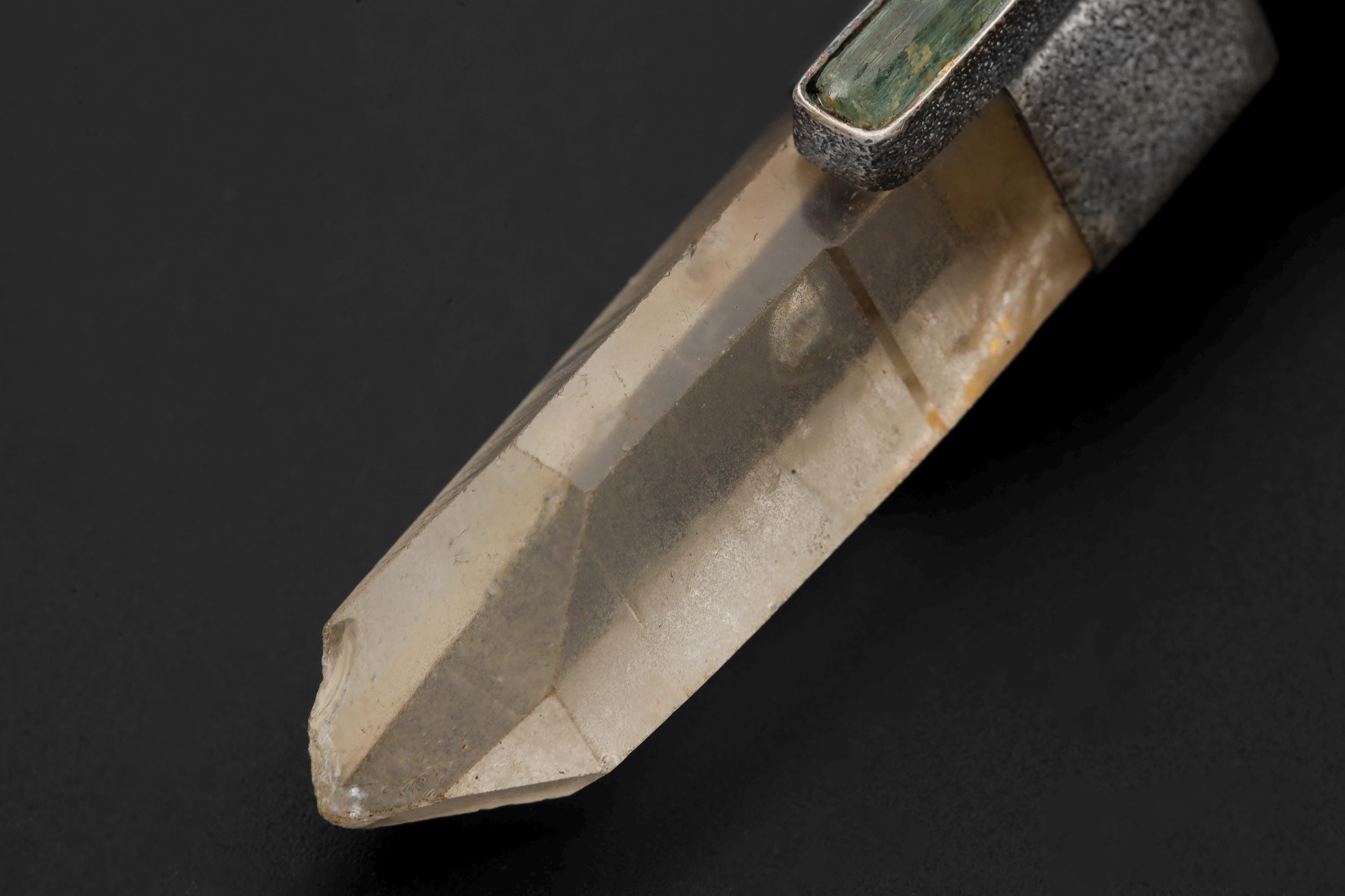 Macro detail highlighting window feature within Lemurian Quartz and inclusion details under diffused light.