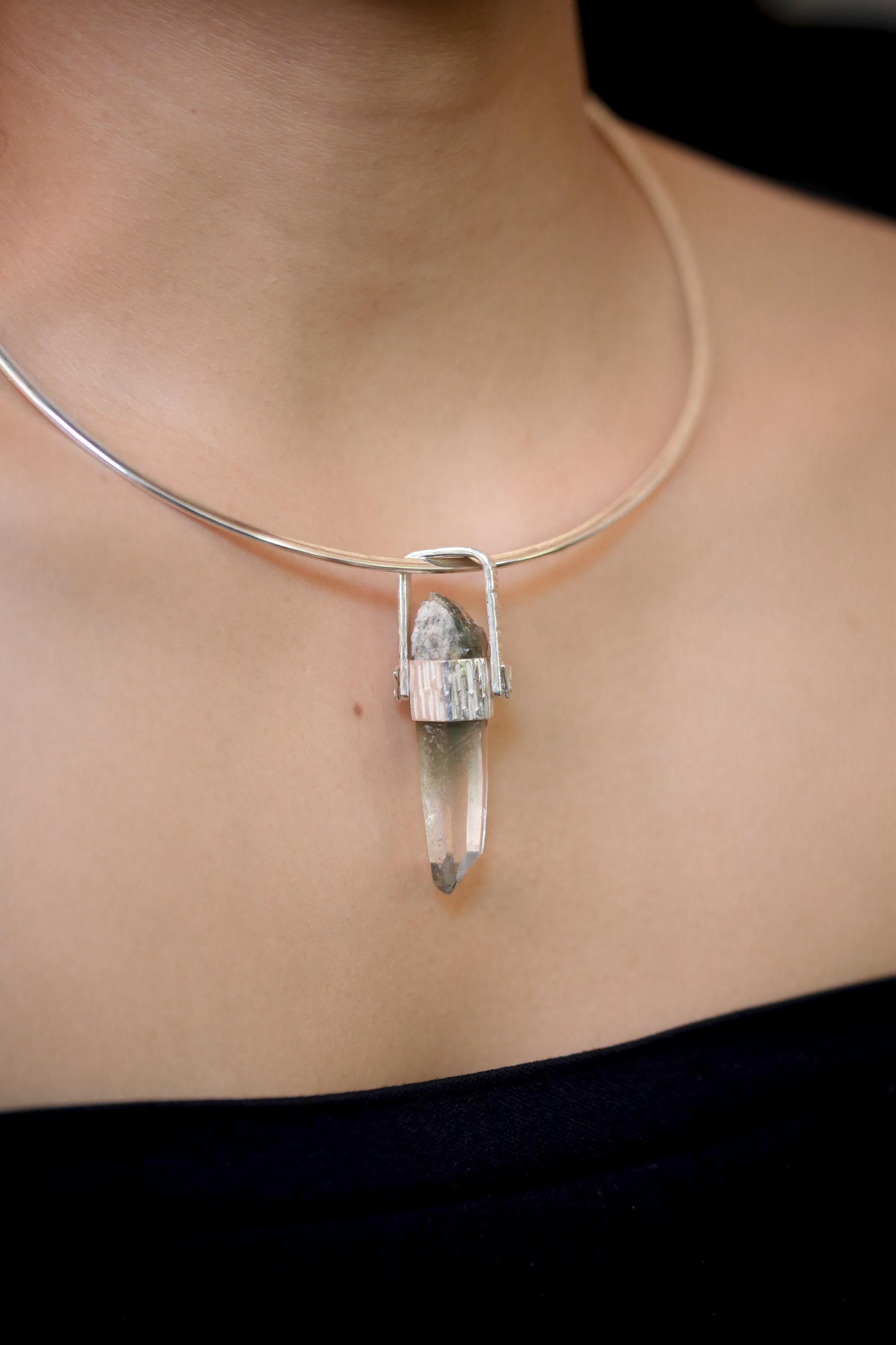 Lemurian Quartz Pendant, Sterling Silver Healing Jewelry