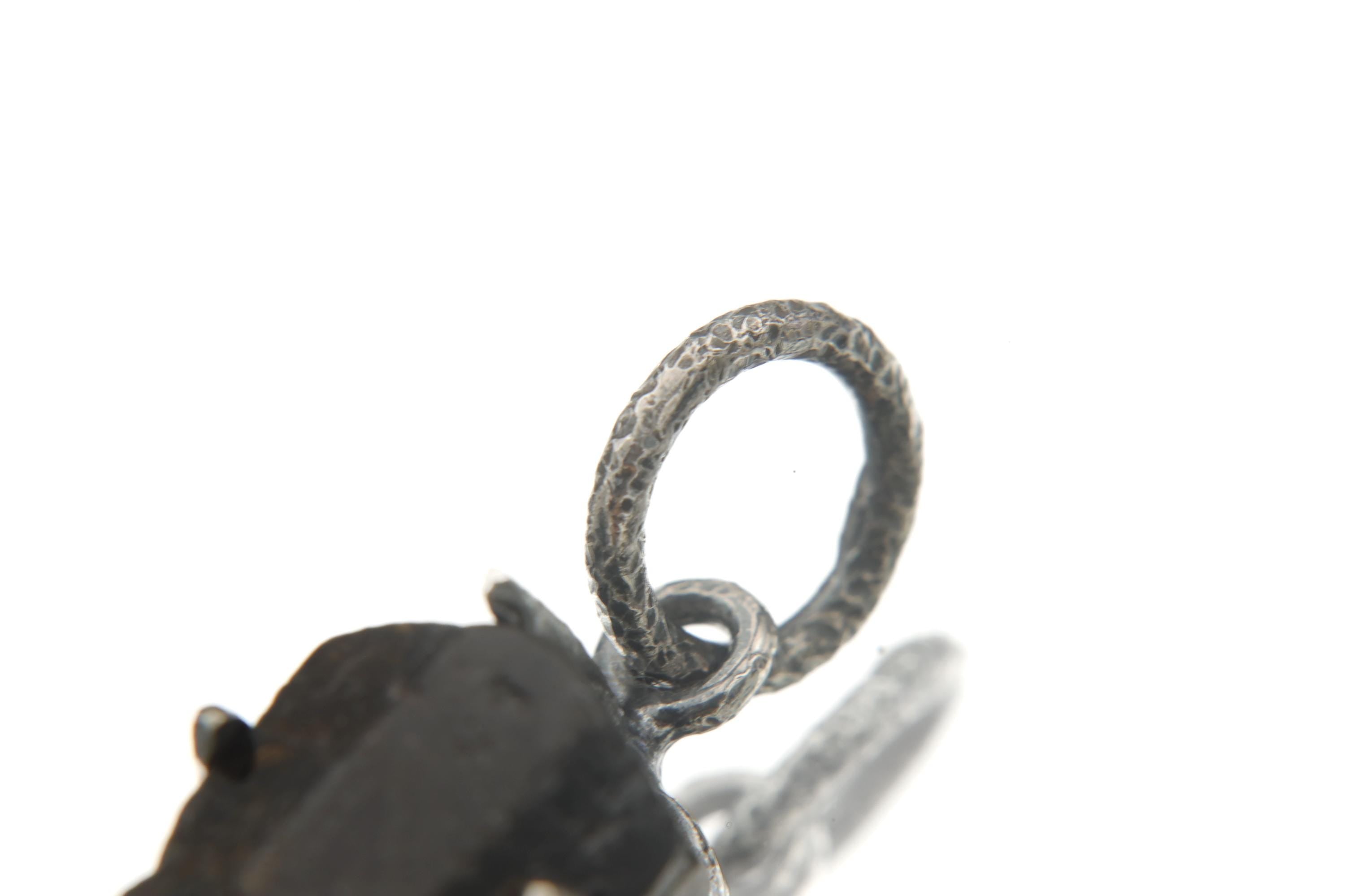 Raw Black Tourmaline Pendant, Oxidized Sterling Silver Claw Setting