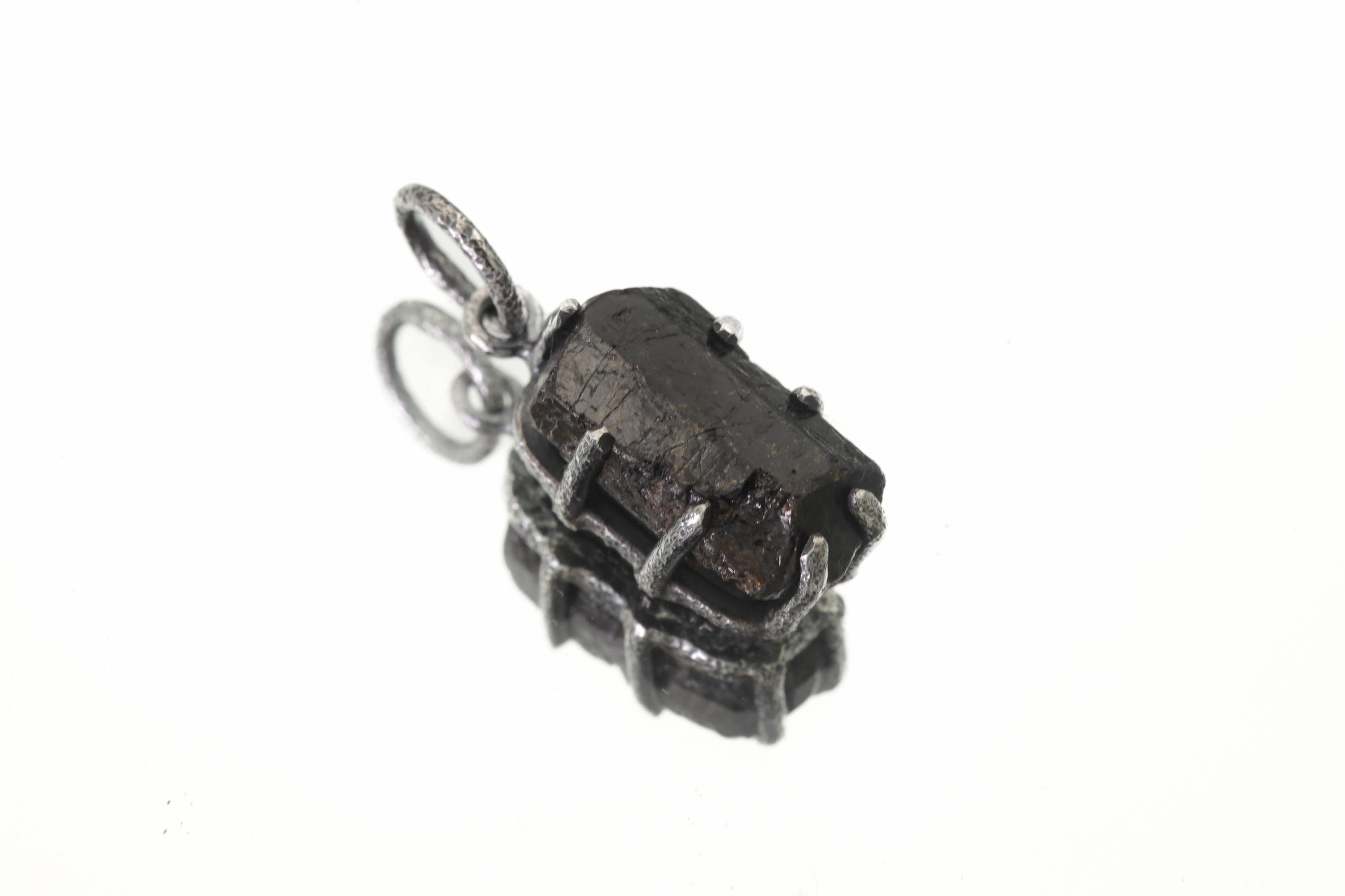 Raw Black Tourmaline Pendant, Oxidized Sterling Silver Claw Setting