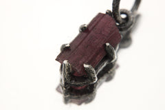 Natural Gem Pink Tourmaline Rubellite Wand Pendant, 925 Silver Claw Setting, Oxidized Finish, Root & Heart Chakra Healing Jewelry Gift
