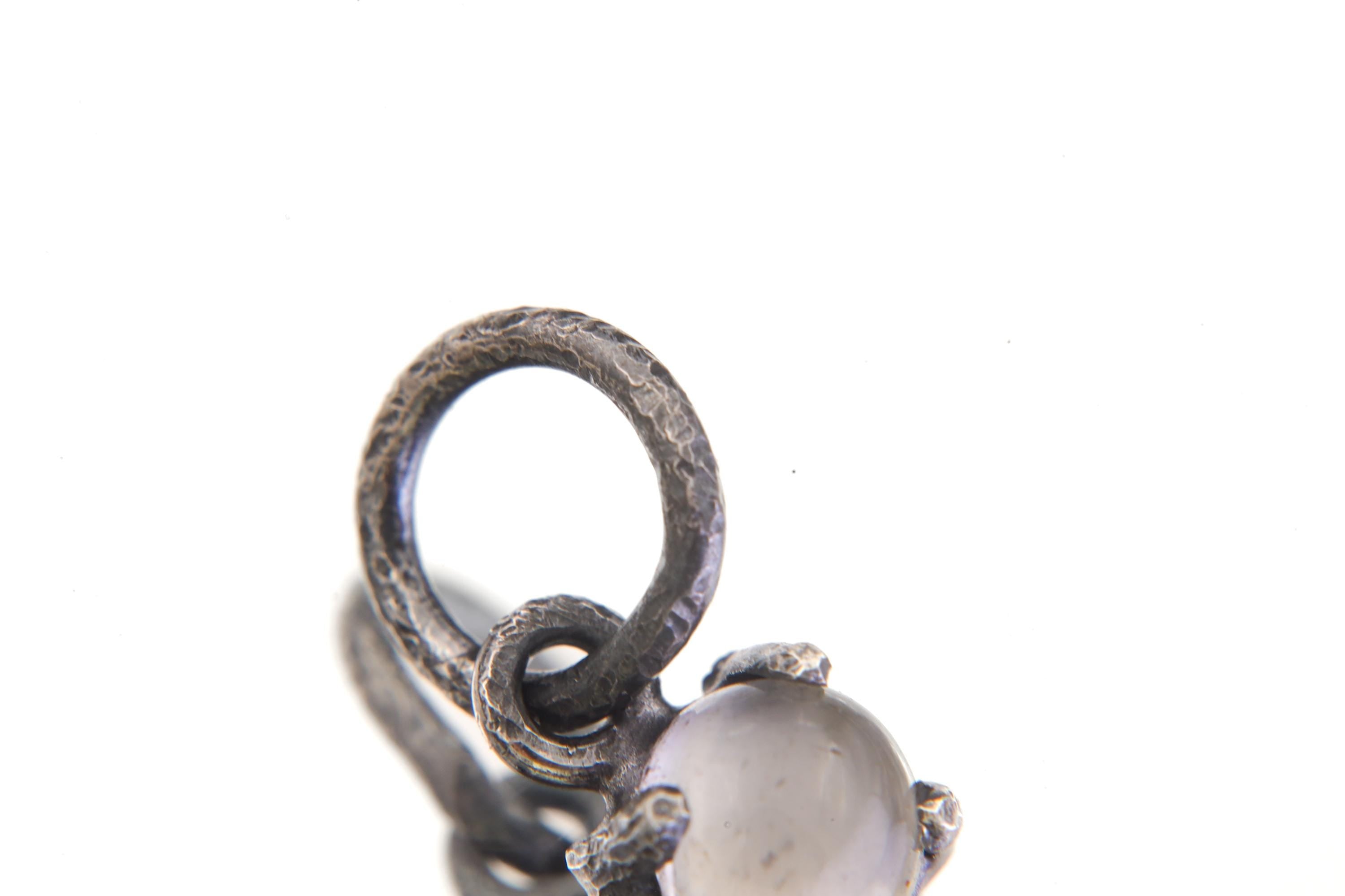 Oxidized Sterling Silver Cats Eye Moonstone Pendant, Hammered Texture