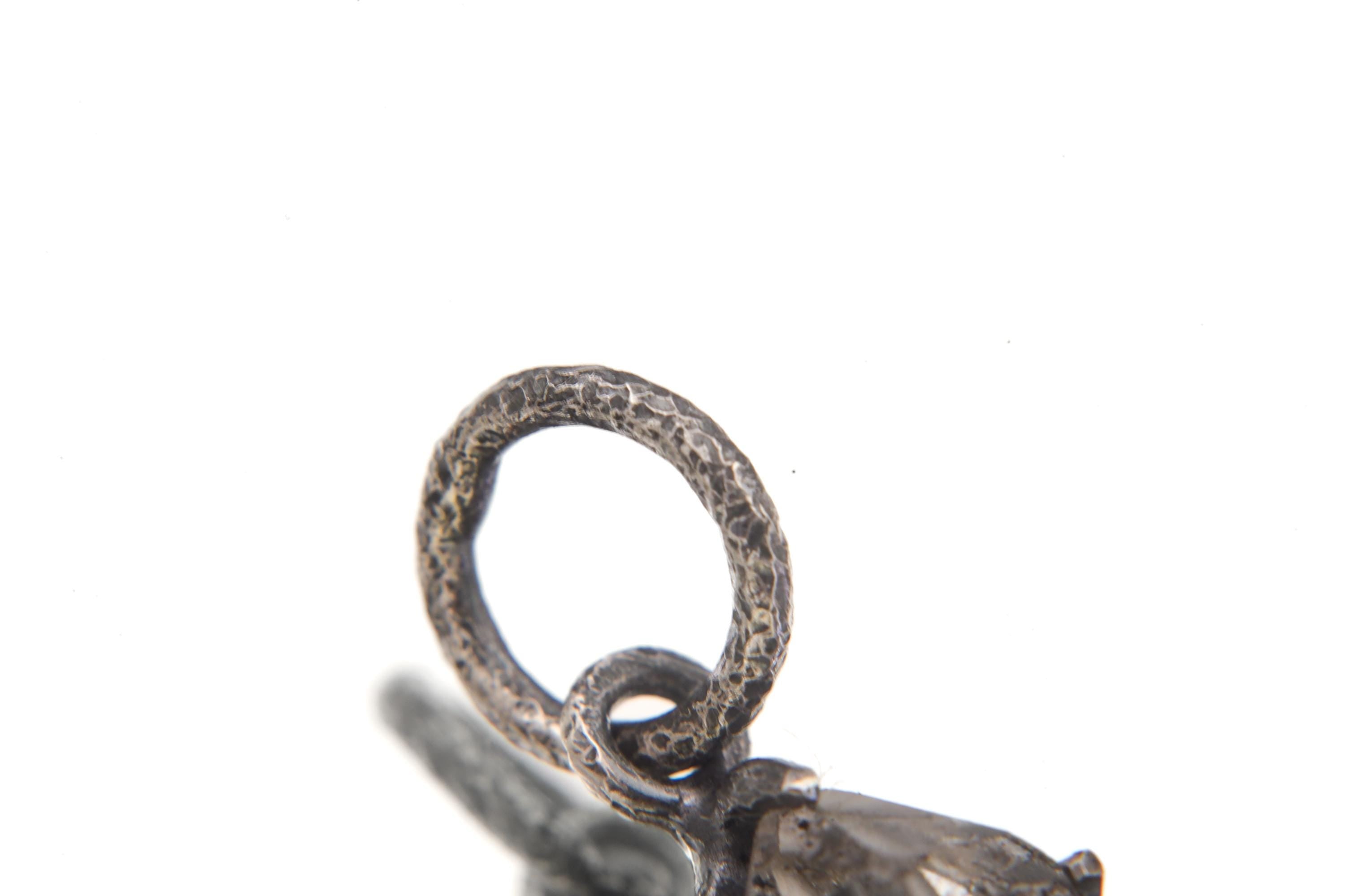 Tibetan Double Terminated Anhydro Carbon Inclusion Quartz Specimen Pendant, 925 Silver, Raw Crystal Third Eye & Crown Chakra Talisman Gift