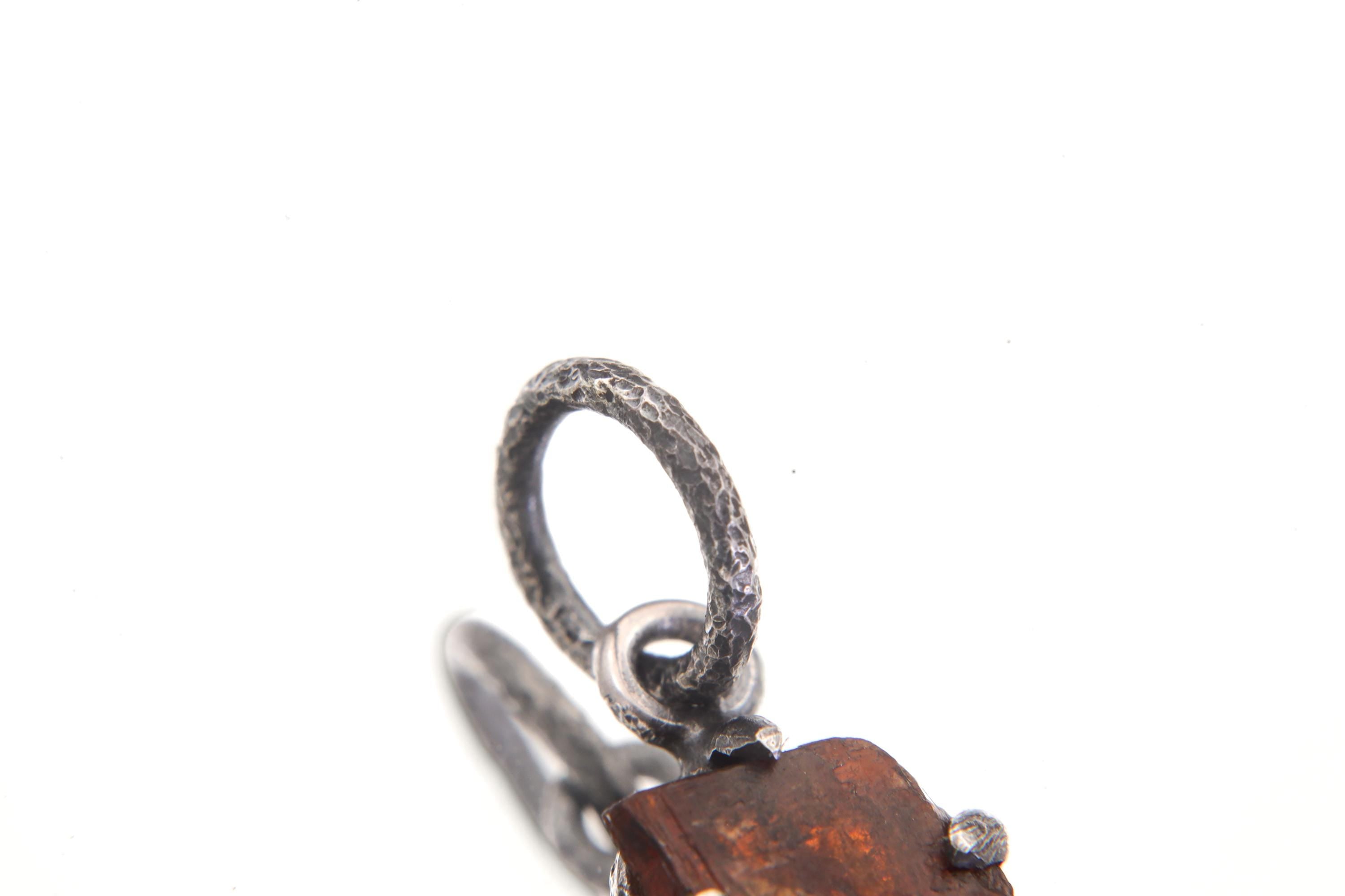 Tabular Gem Orange Kyanite Specimen Pendant, 925 Silver, Root Chakra Healing Stone, Boho Statement Pendant, Oxidized Hammer Finish