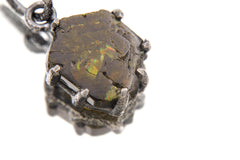 Green Tourmaline Pendant, 925 Sterling Silver, Polished 6-Sided Wand, Dark Rind Specimen, Heart Chakra, Healing Crystal Jewelry Raw Energy