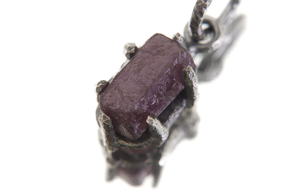 Six Sided Ruby Pendant 925 Sterling Silver Oxidized Necklace Natural Corundum Crystal Protection Gift