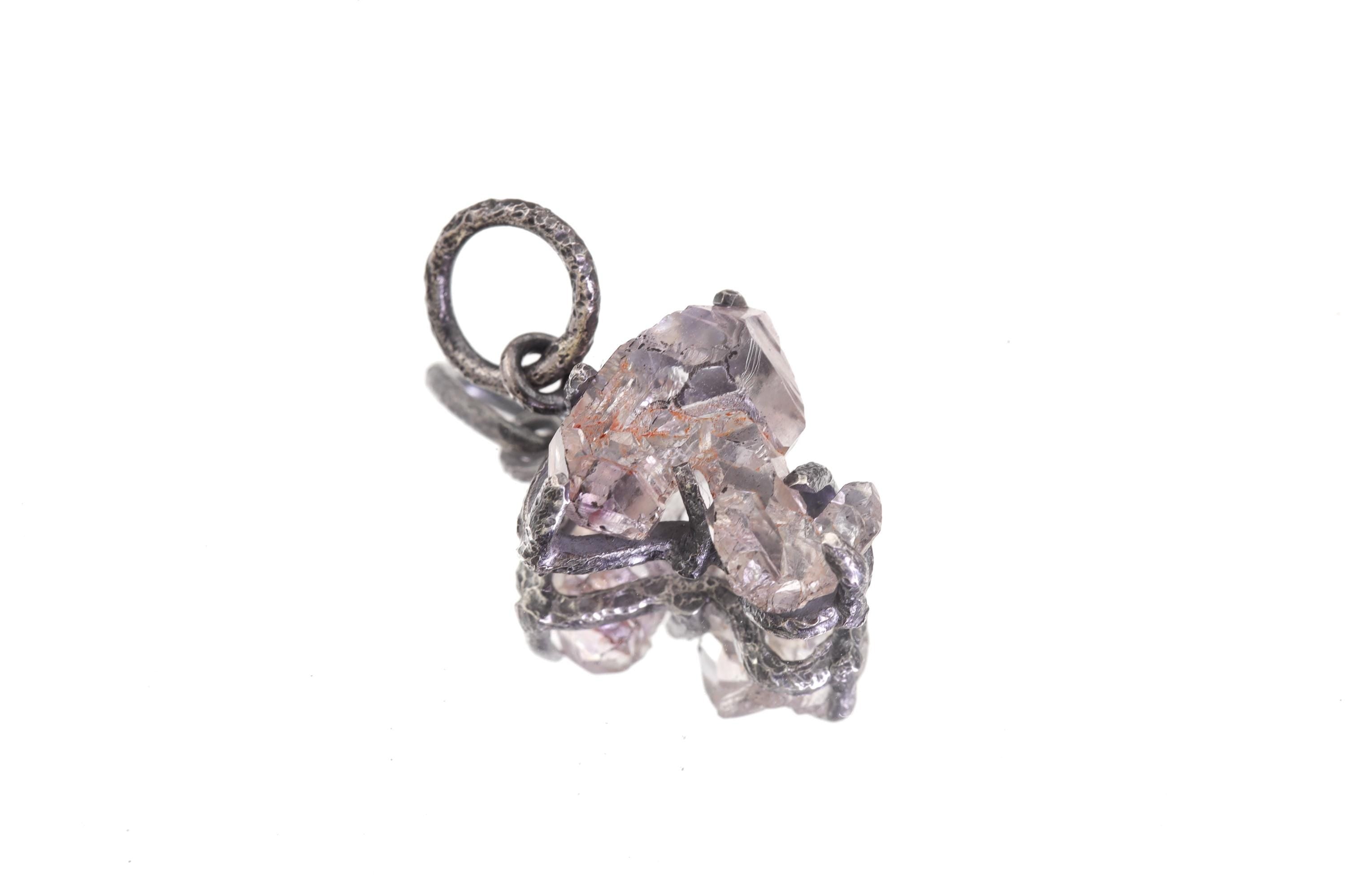 Herkimer Diamond Pendant 925 Sterling Silver Oxidized Claw Necklace Crown Chakra Gemini Aries Gift