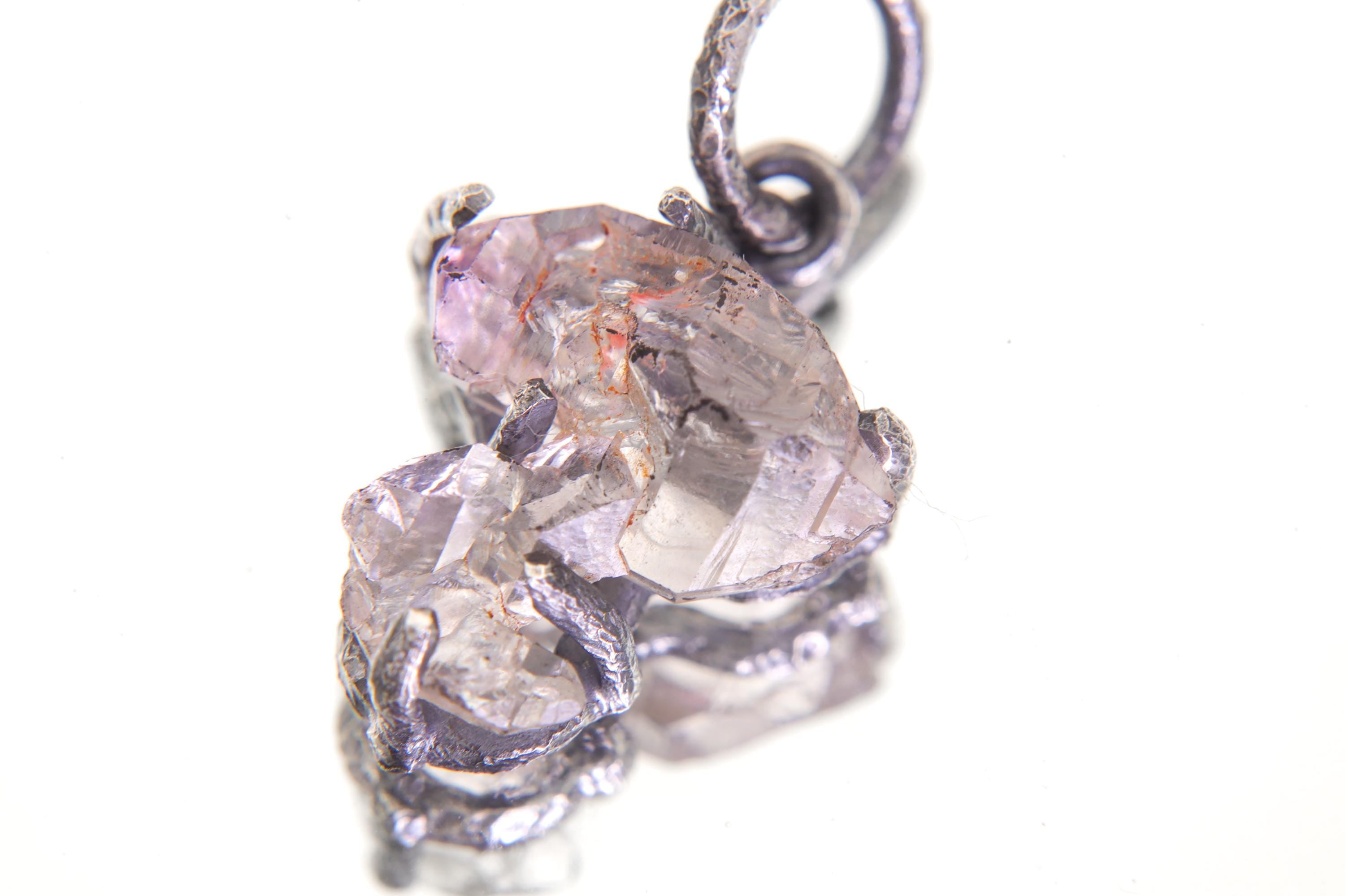 Twin Double Terminated Herkimer Diamond Pendant Sterling Silver, Raw Quartz Crystal Necklace, Crown Chakra Energy Zodiac Gemini Aries Gift