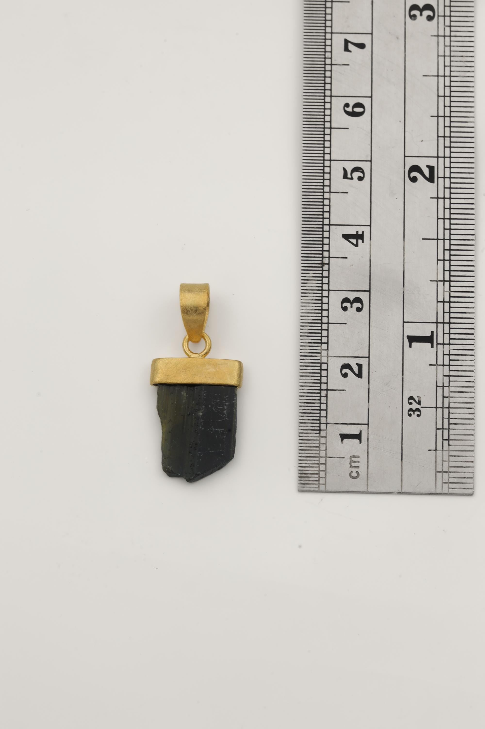 Raw Green Tourmaline Pendant, 925 Silver, 18K Gold Plated, Triangular Bail, Brushed Texture Finish, Heart Chakra Crystal Jewelry