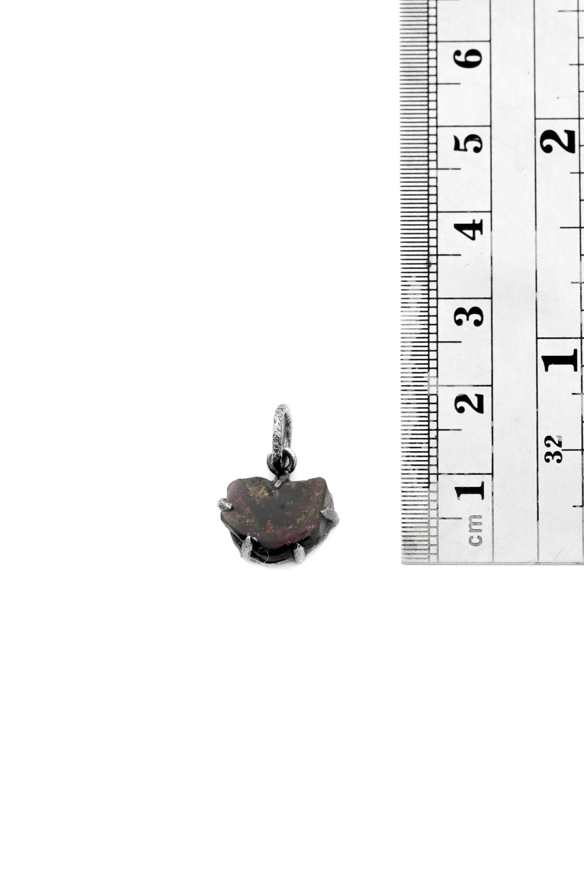 Polished slice of Natural Gem Pink Tourmaline (Rubellite) Wand Pendant, 925 Sterling Silver, Oxidized Hammer Texture, Crystal Jewelry Gift