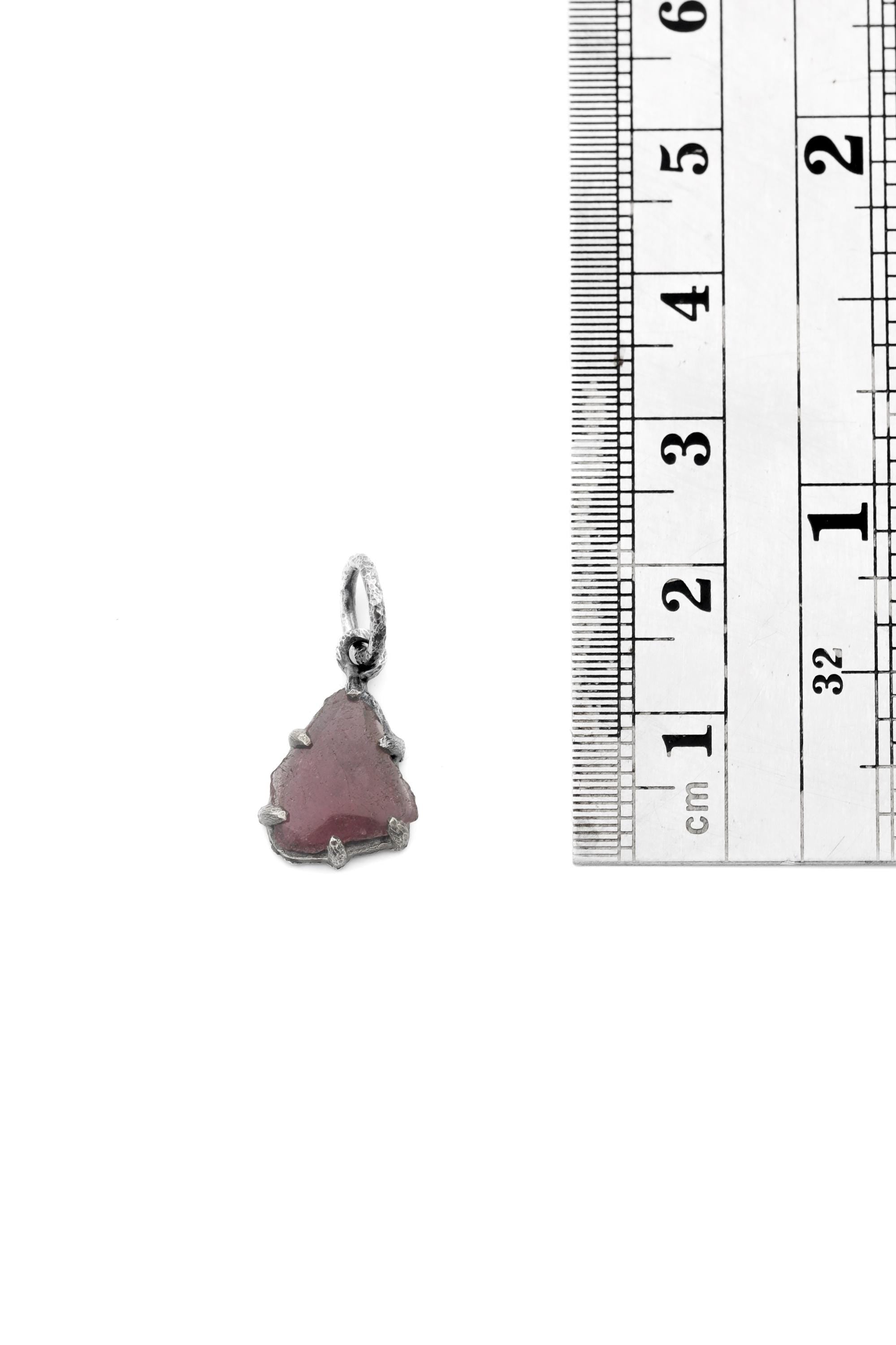 Polished Slice of High-Grade Natural Pink Tourmaline Wand with Darker Rind Pendant Sterling Silver Claw Setting Oxidized Finish