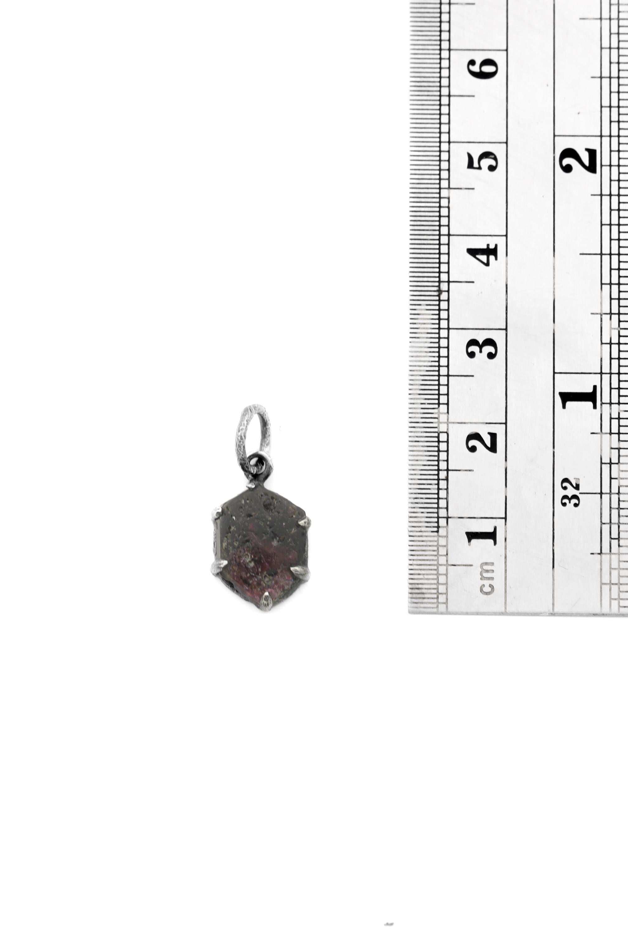Hexagonal Polished Slice of Natural Pink Tourmaline wand specimen Pendant 925 Sterling Silver Oxidized Claw Setting Unique Gift