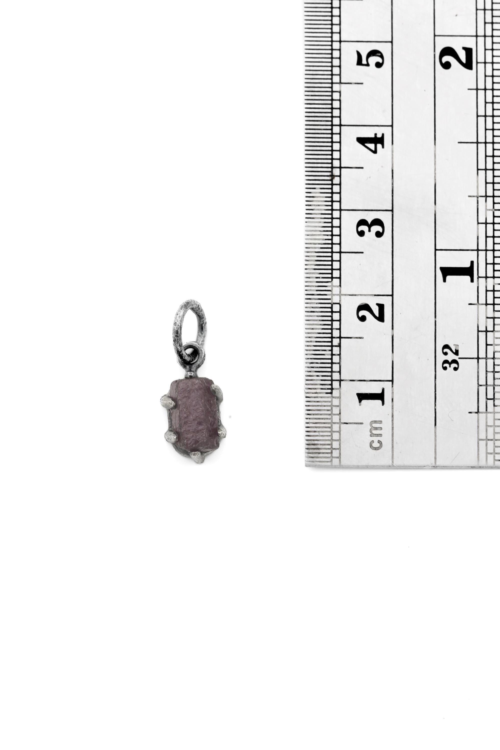 High Grade 6 Sided Natural Gem Ruby (corundum) Wand Pendant, Sterling Silver Hammered Textured & Oxidized July Birthstone Handmade Jewelry