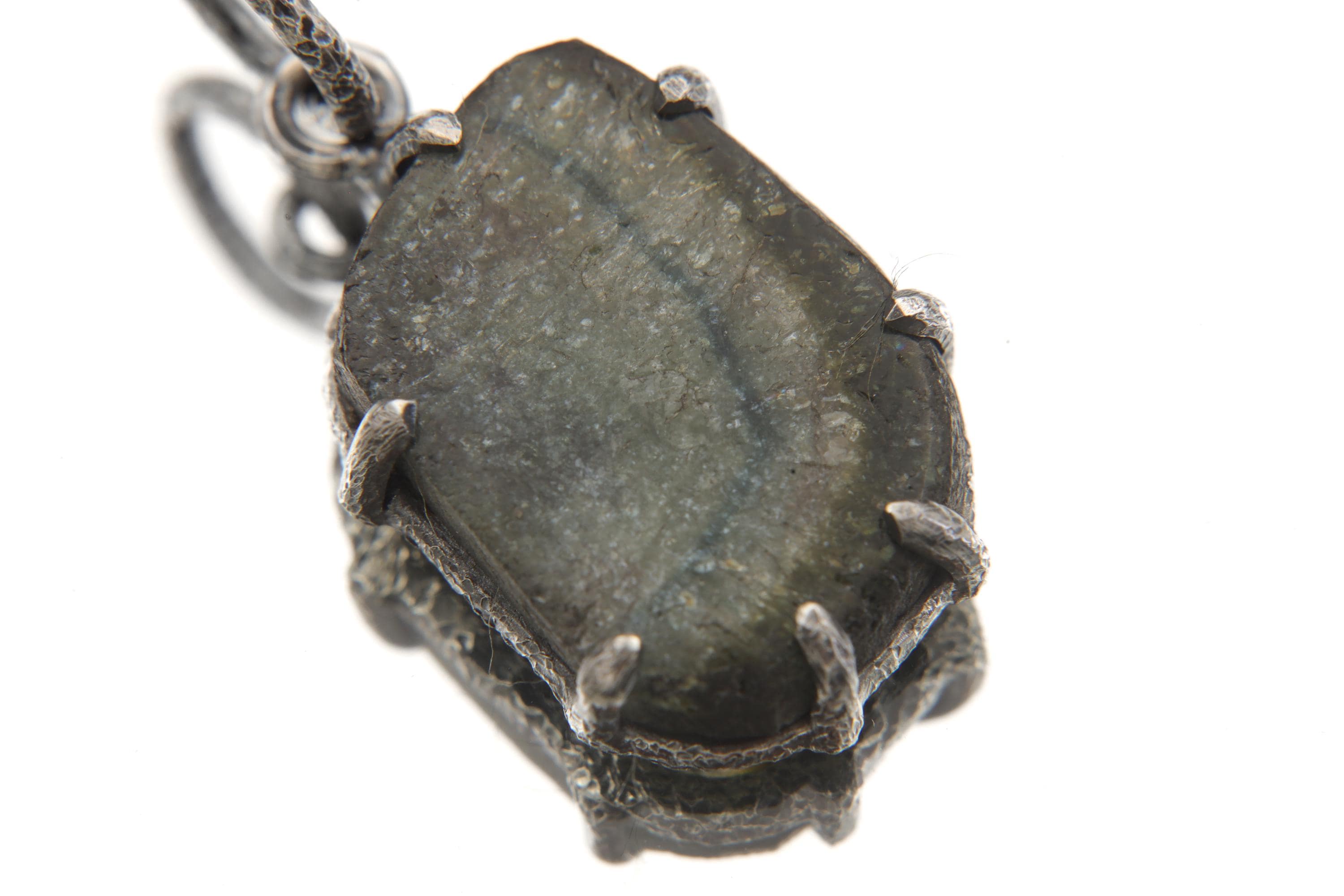 Green Blue Tourmaline Slice Pendant, Oxidized Sterling Silver Claw Setting
