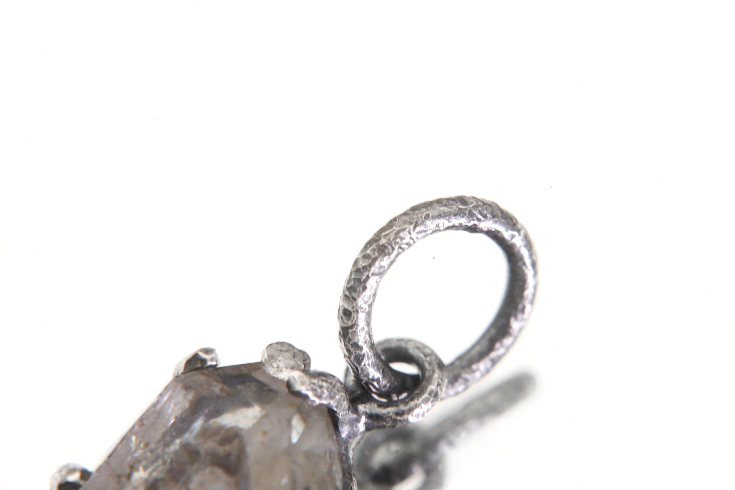 Faden Quartz Pendant, Petroleum Inclusions, Sterling Silver, Crown Chakra