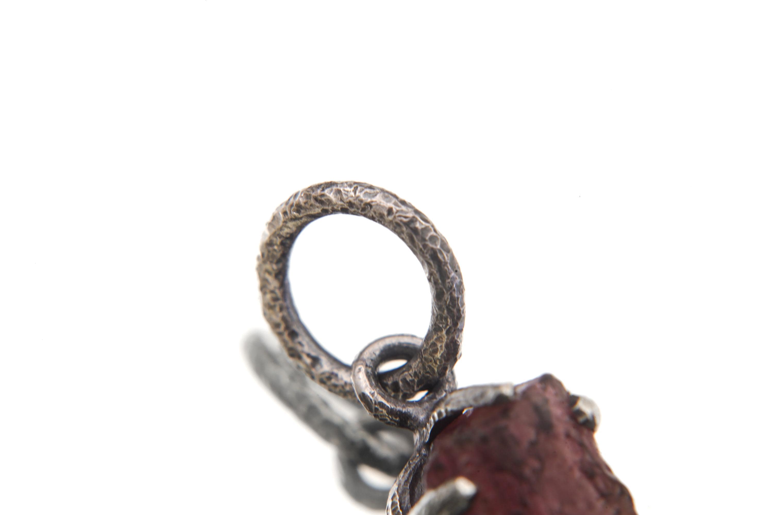 Natural Gem Pink tourmaline (Rubellite) wand Pendant, Sterling Silver Claw Setting, Hammer Texture, Heart Chakra, Handmade Healing Jewelry