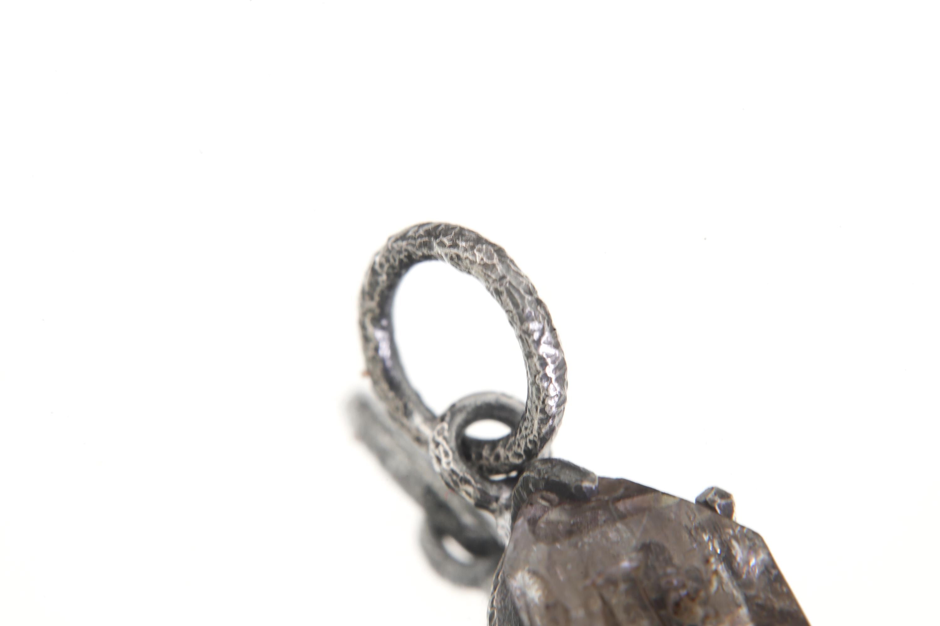Tibetan Quartz Anhydro Carbon Pendant, Sterling Silver Claw Setting